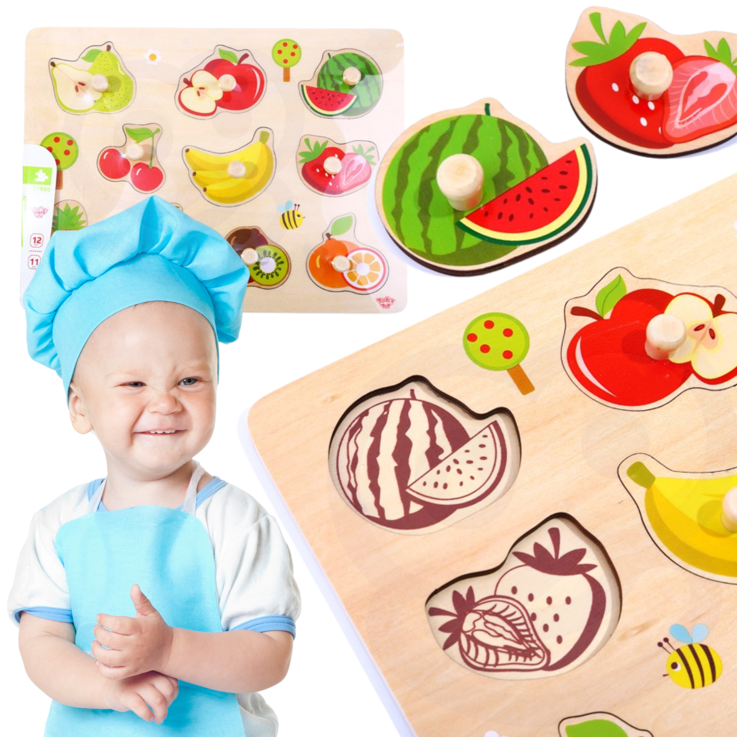 Puzzle układanka montessori z pinezkami owoce