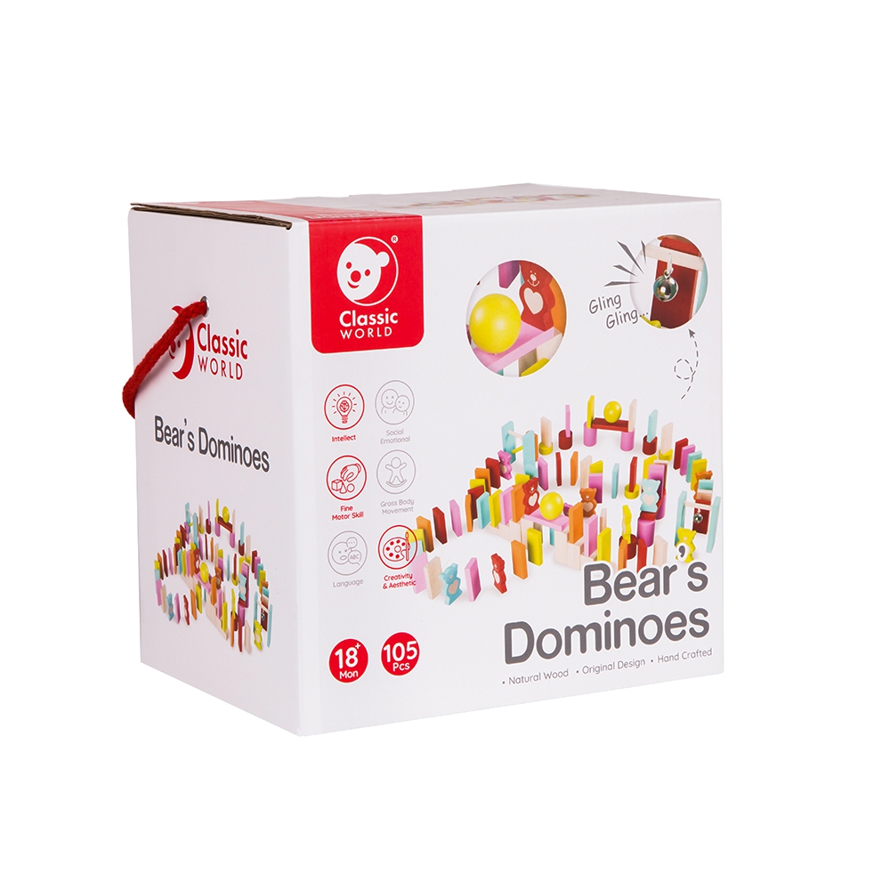 Drewniane domino dla dzieci misie 105 el.
