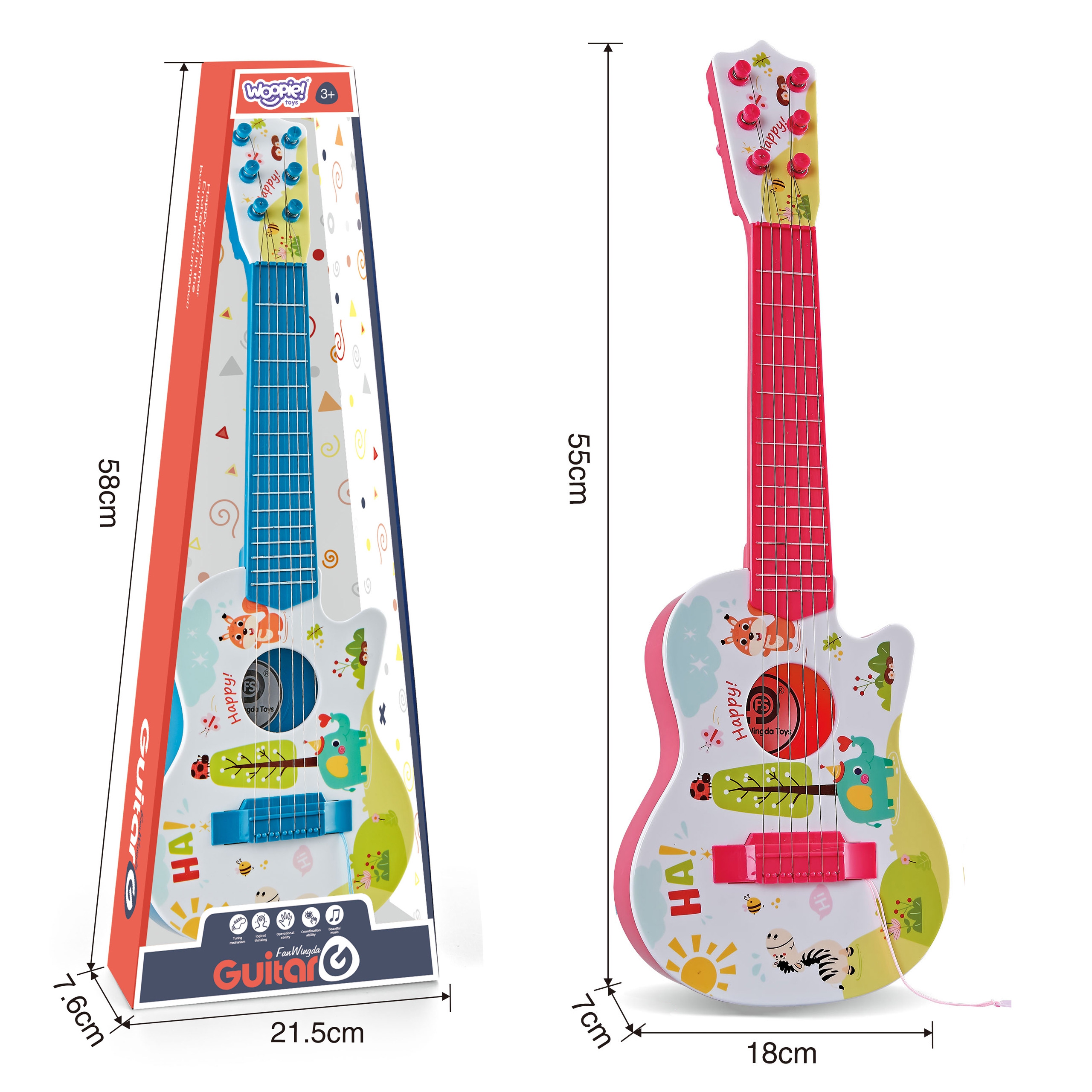 Gitara akustyczna dla dzieci różowa 55 cm