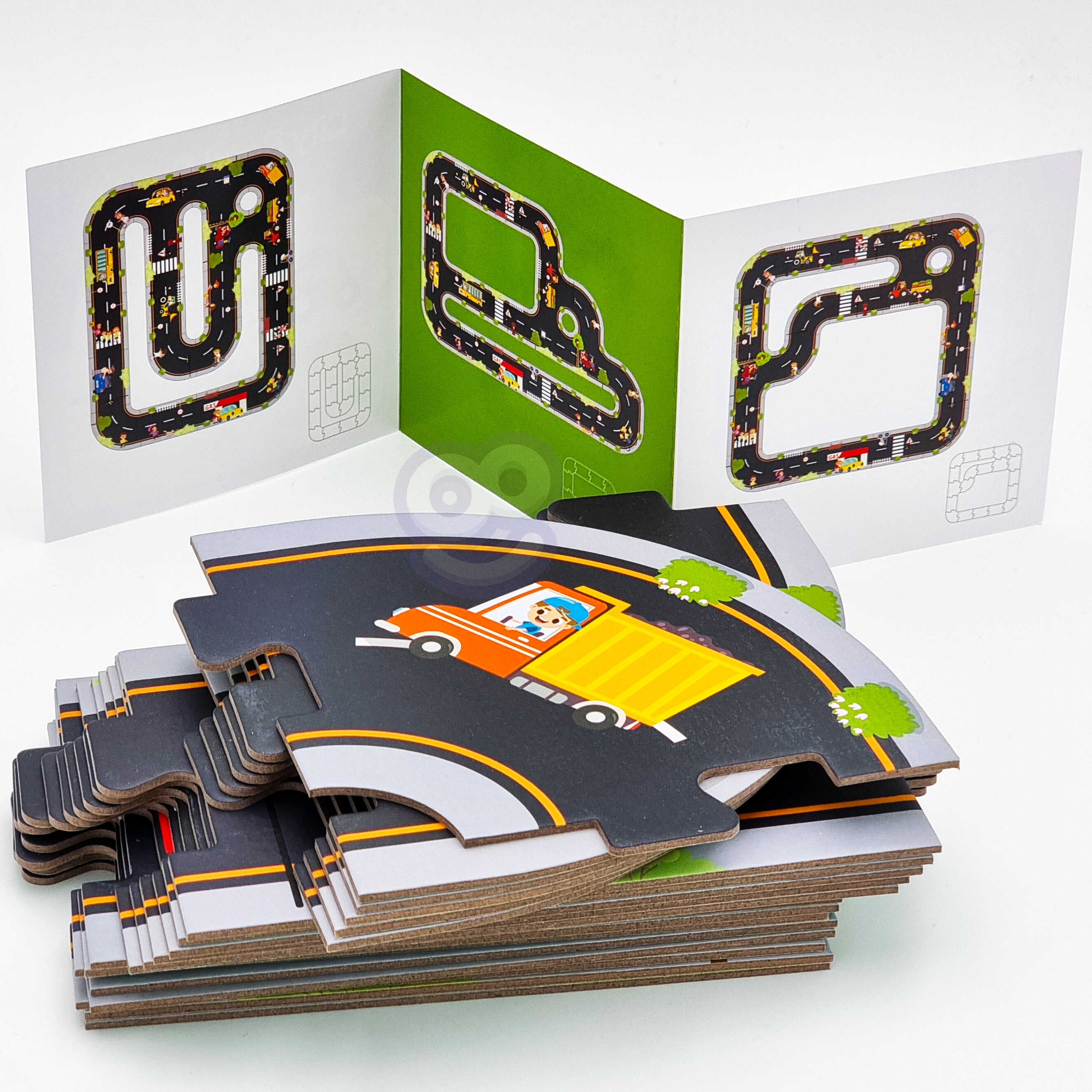 Droga autostrada puzzle + pojazdy samochody znaki drogowe
