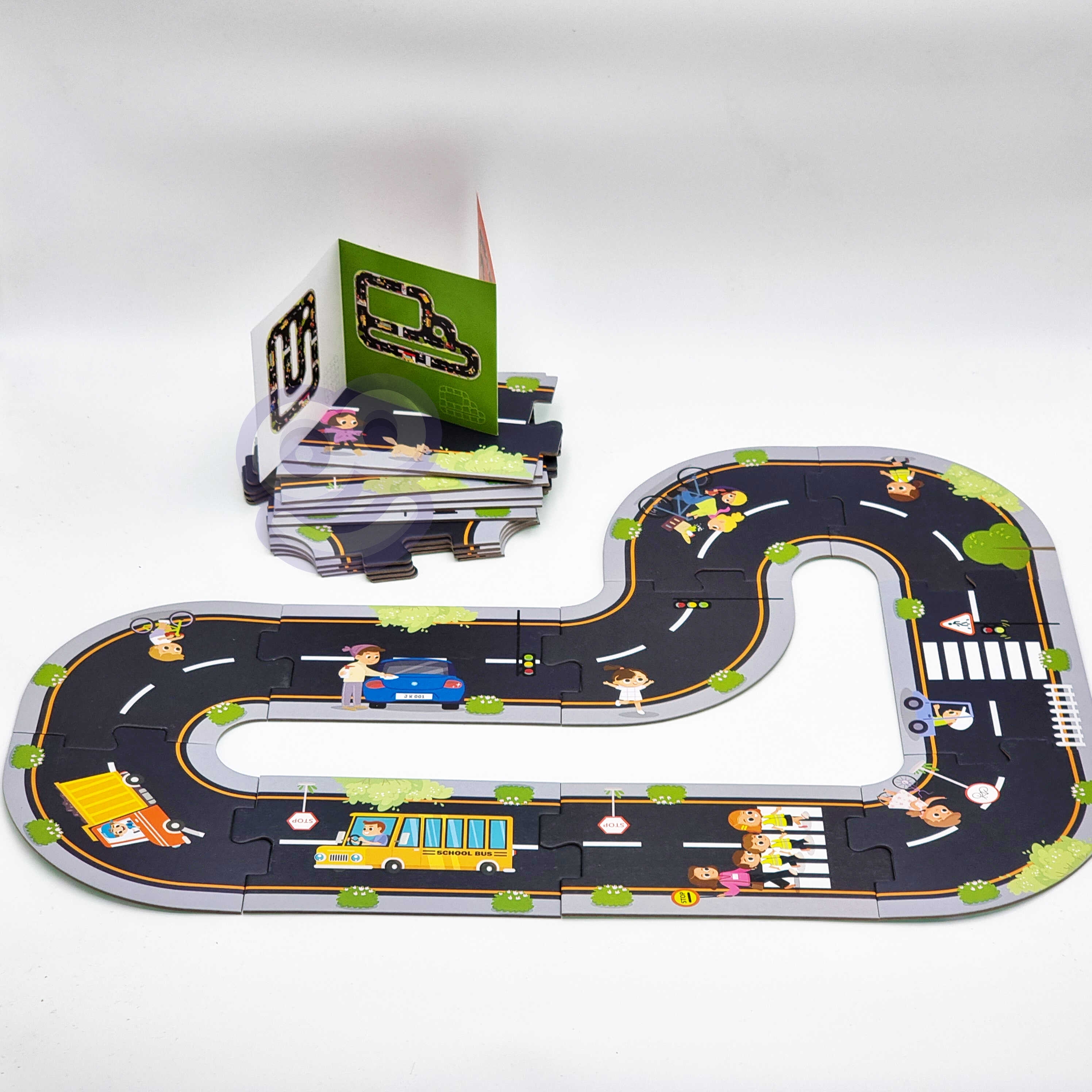 Droga autostrada puzzle + pojazdy samochody znaki drogowe