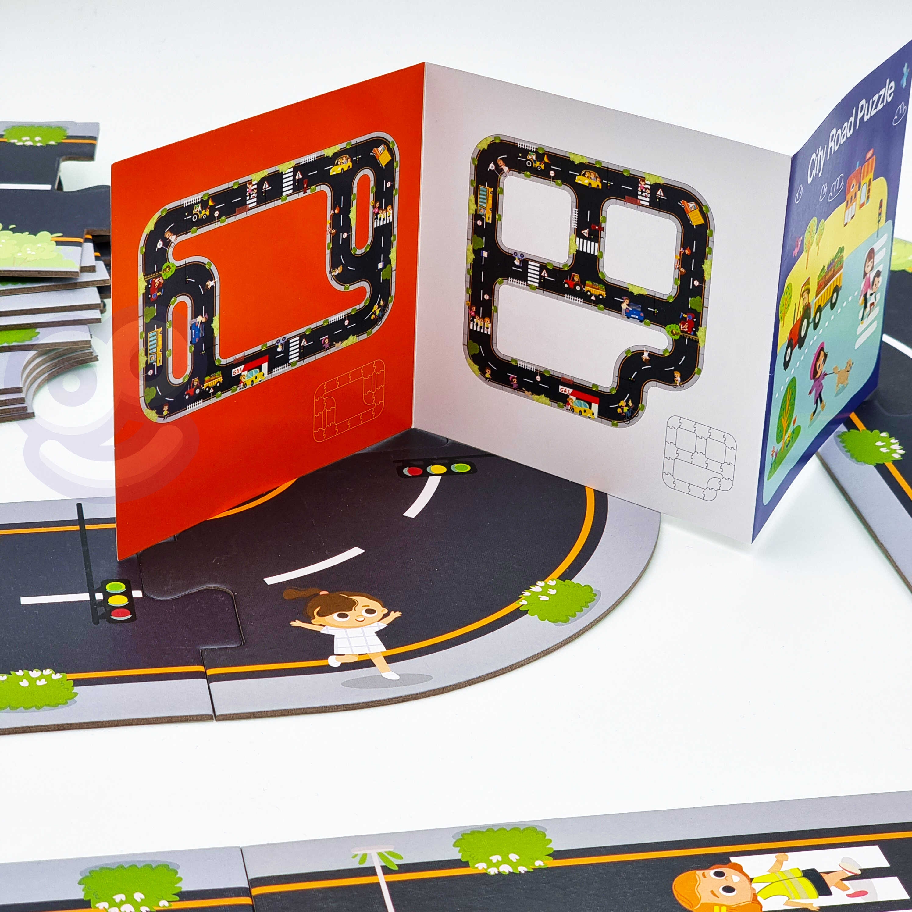 Droga autostrada puzzle + pojazdy samochody znaki drogowe