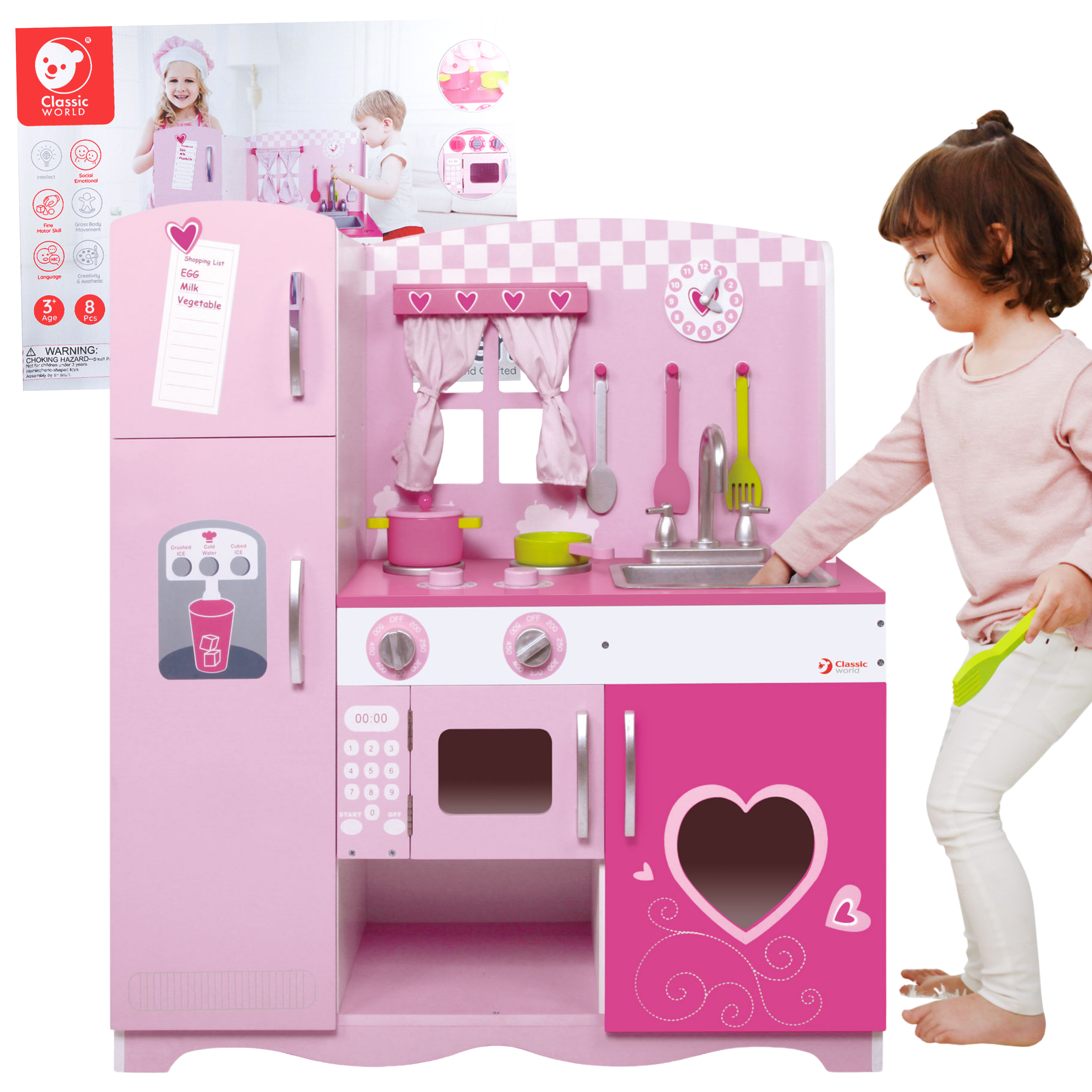 Duża drewniana kuchnia dla dzieci vintage pink xxl