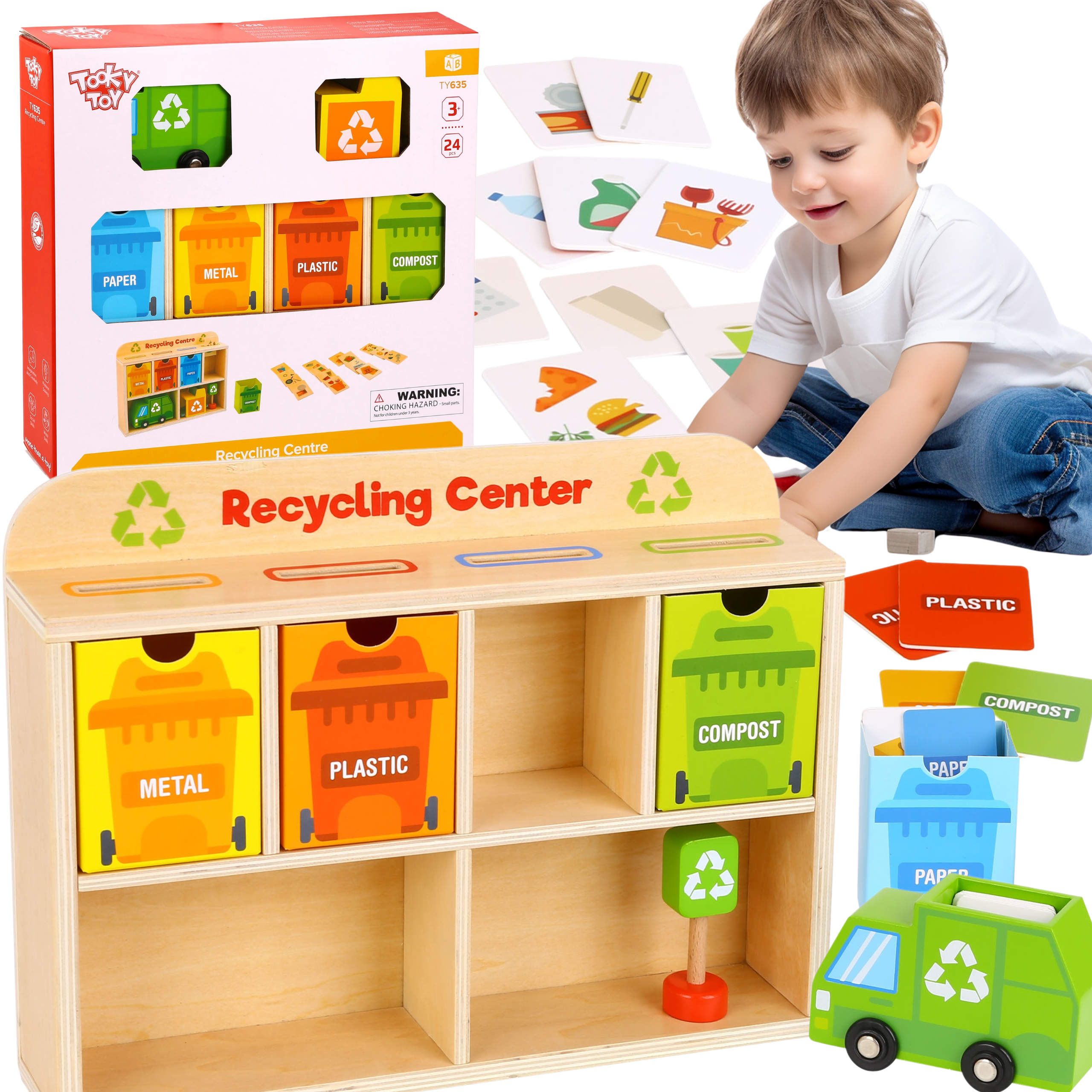 Drewniane centrum recyklingu edukacyjny sorter