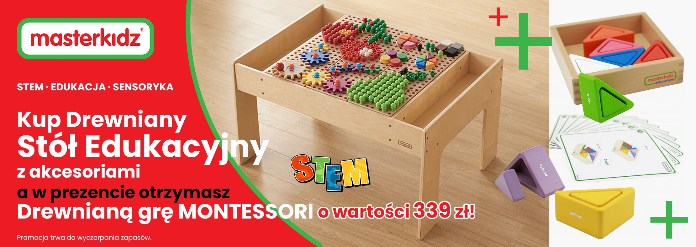 Drewniany stół edukacyjny + akcesoria stem wall