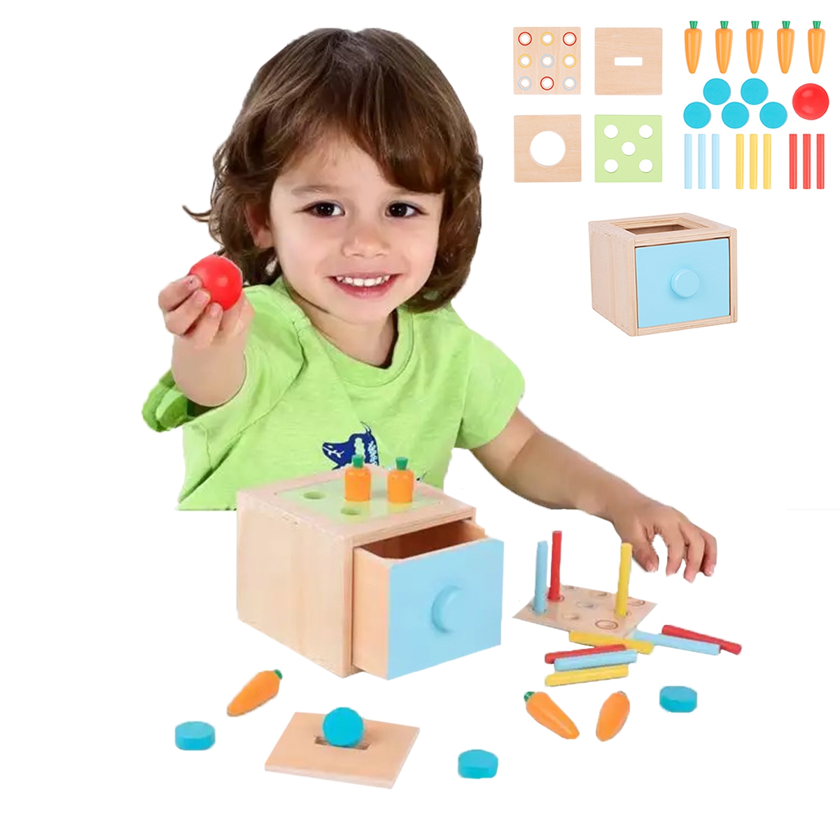 Tooky Toy Drewniana Kostka Edukacyjna Szuflada Pudełko Montessori Sorter Nauka Kolorów 4w1