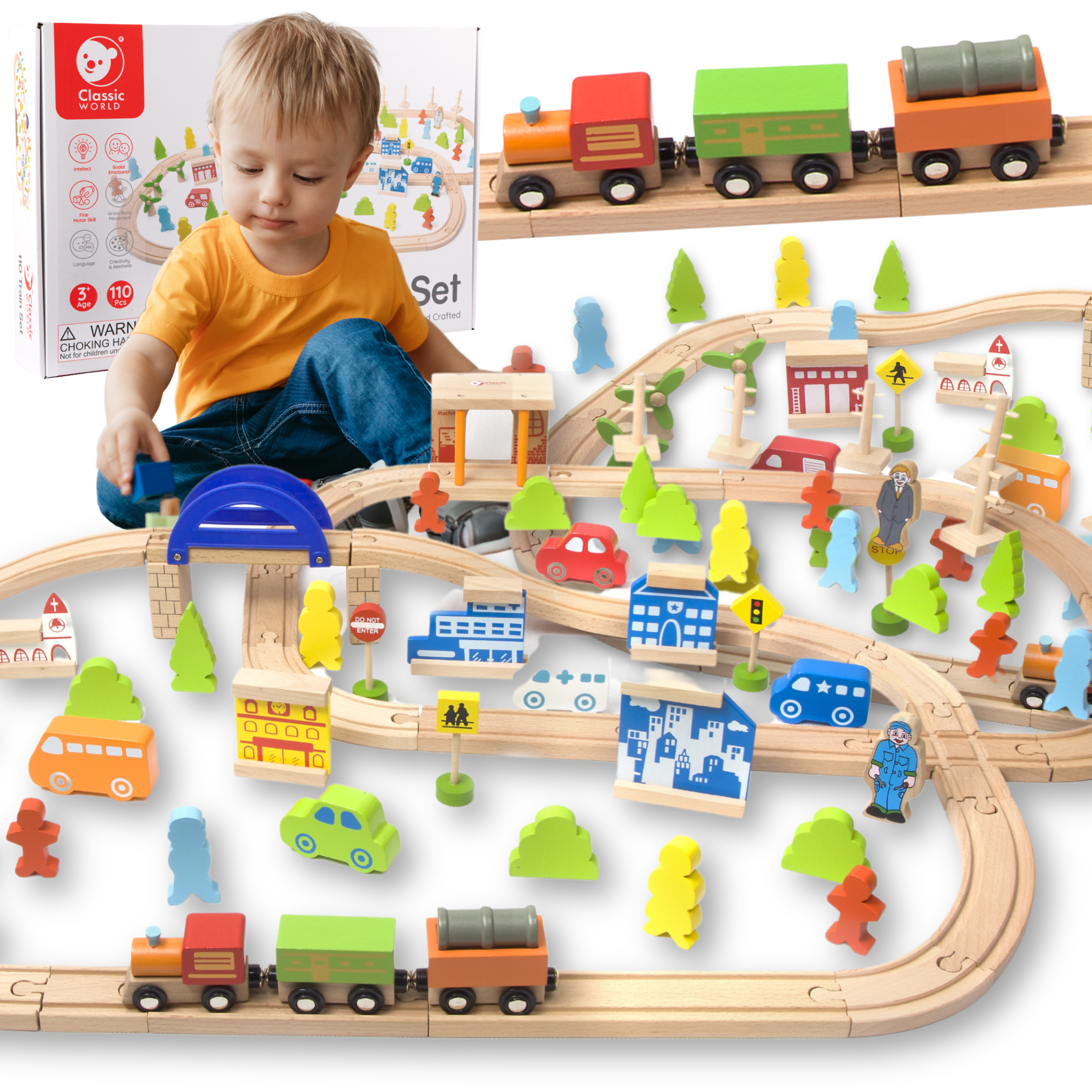 🚂 Drewniana Kolejka 110 Elementów – Świat Zabawy w Twoich Rękach!