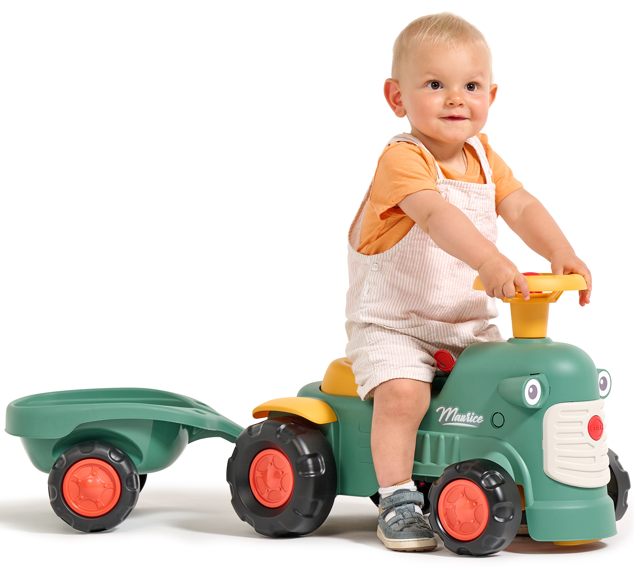 Traktorek baby maurice zielony vintage z przyczepką od 1 roku