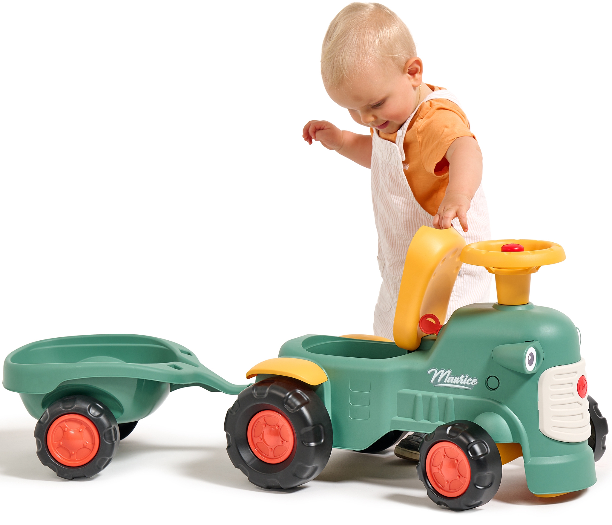 Traktorek baby maurice zielony vintage z przyczepką od 1 roku