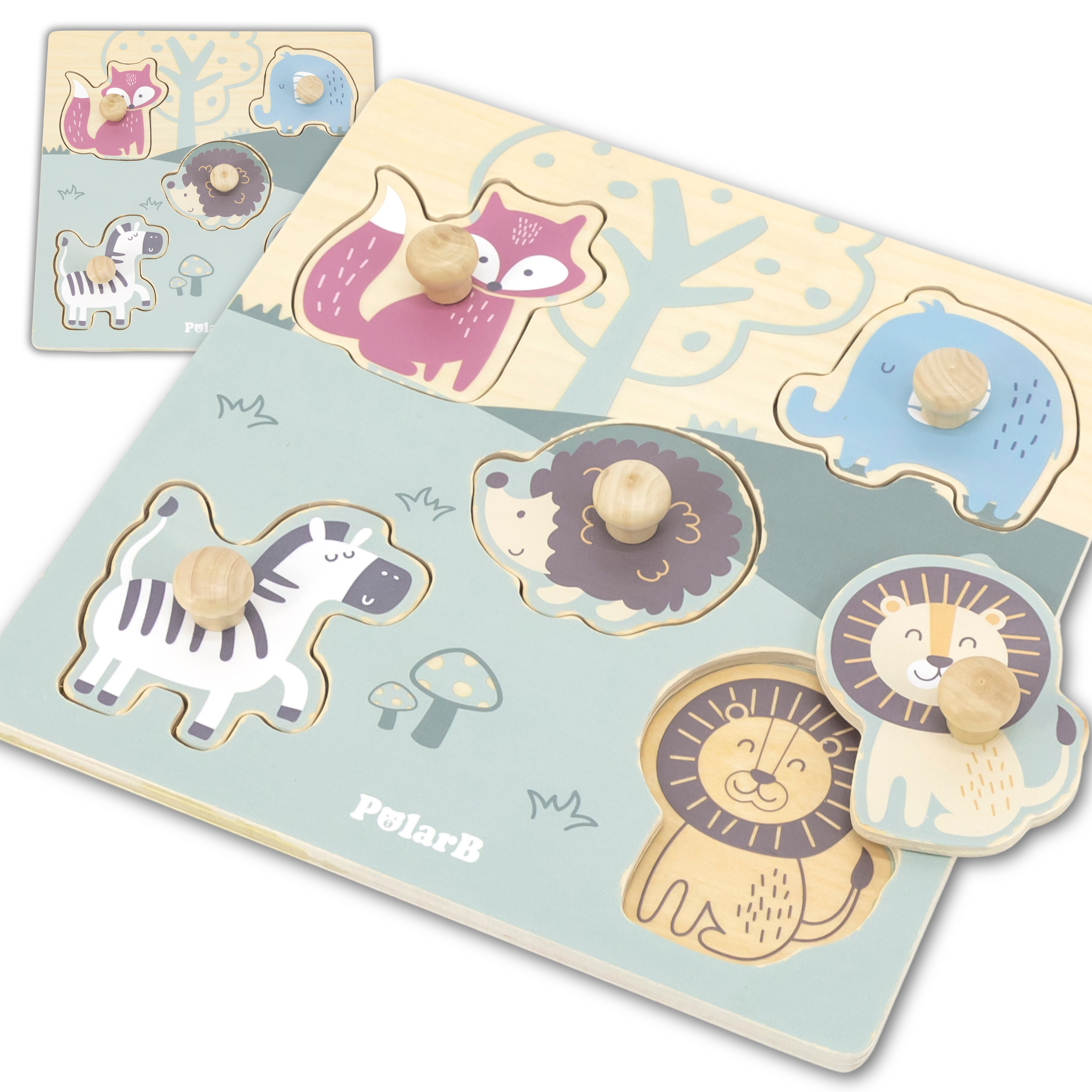 Polarb drewniane puzzle zwierzęta z pinezkami
