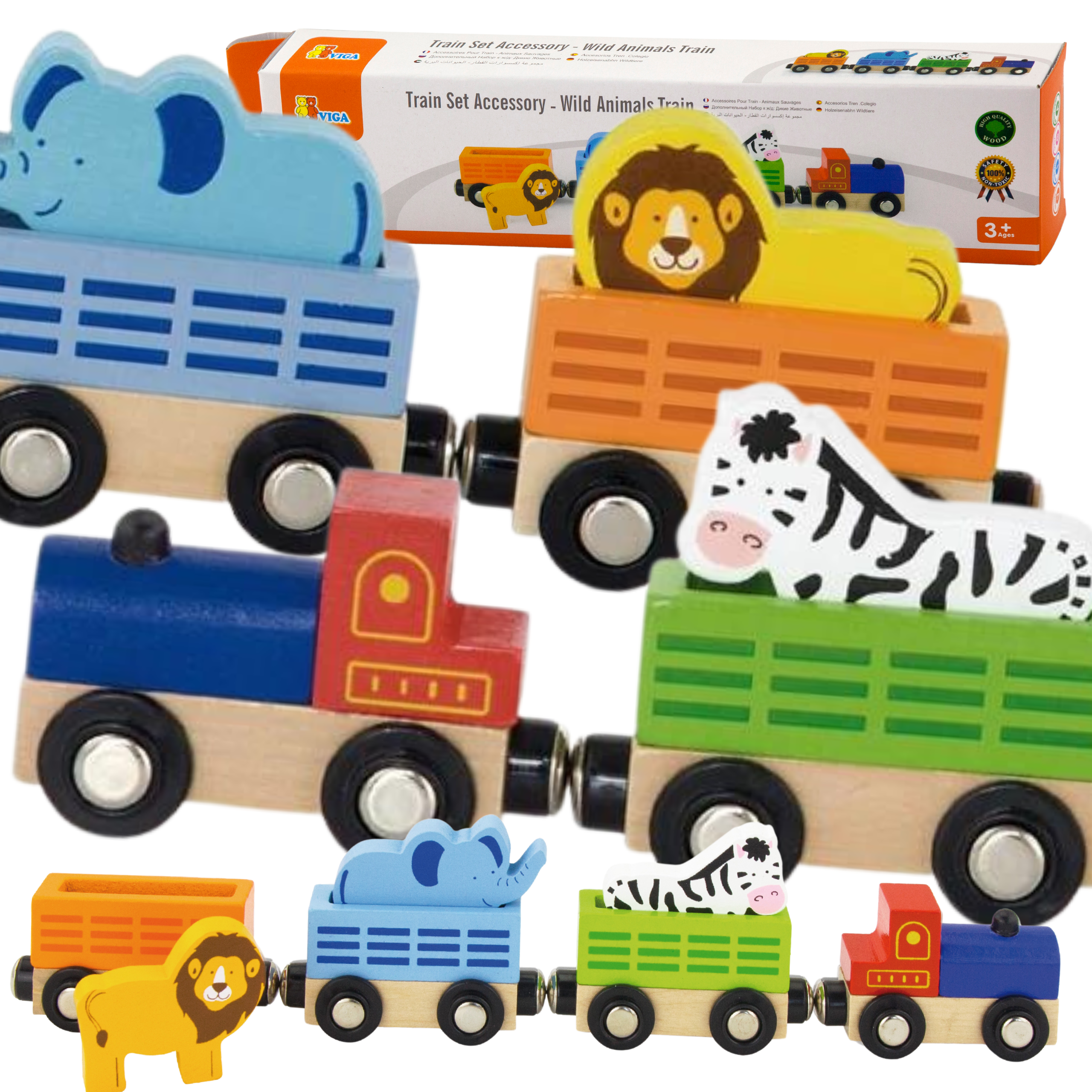 🚂 Drewniany pociąg ze zwierzętami ZOO