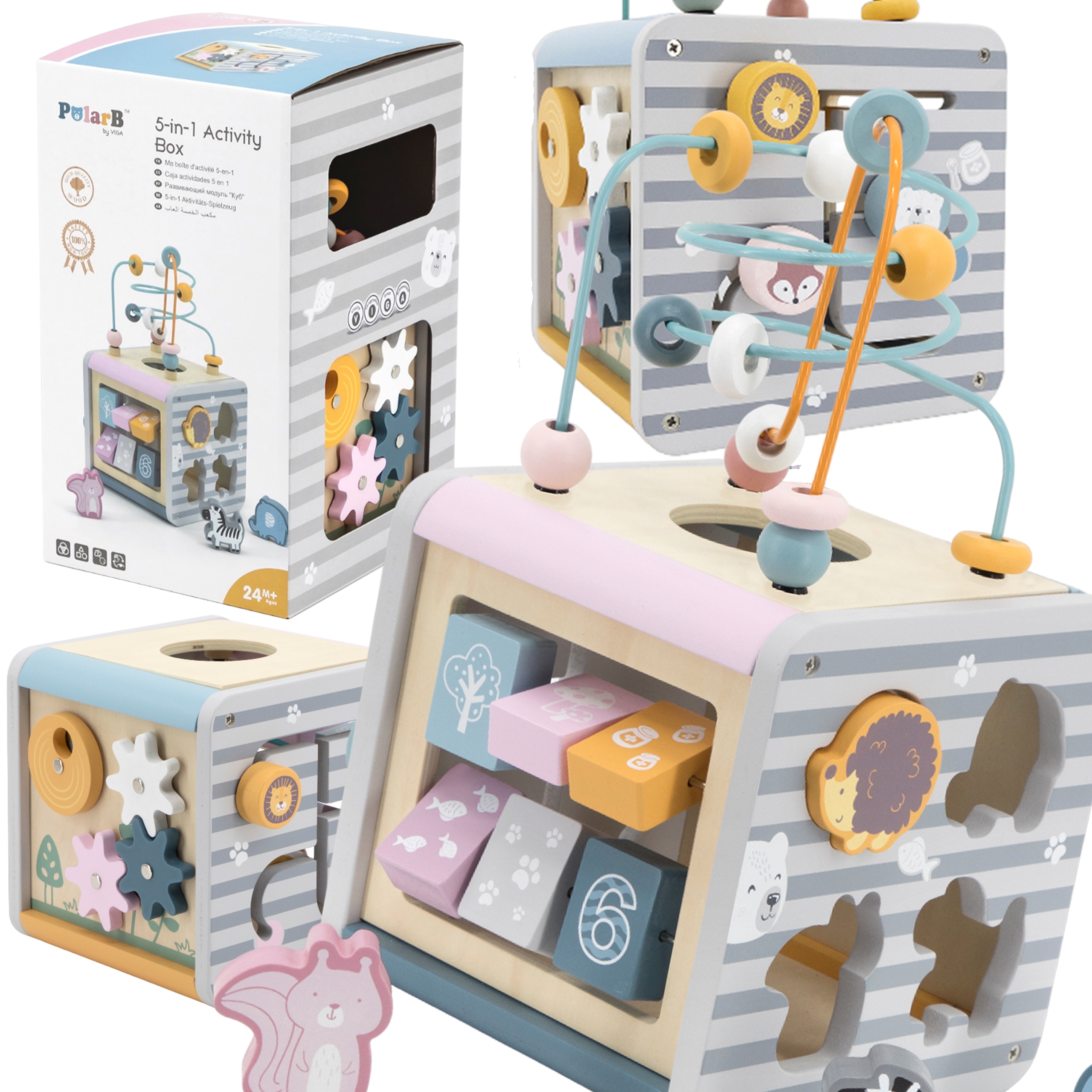 Polarb activity box drewniane edukacyjne centrum gier 5w1 kostka