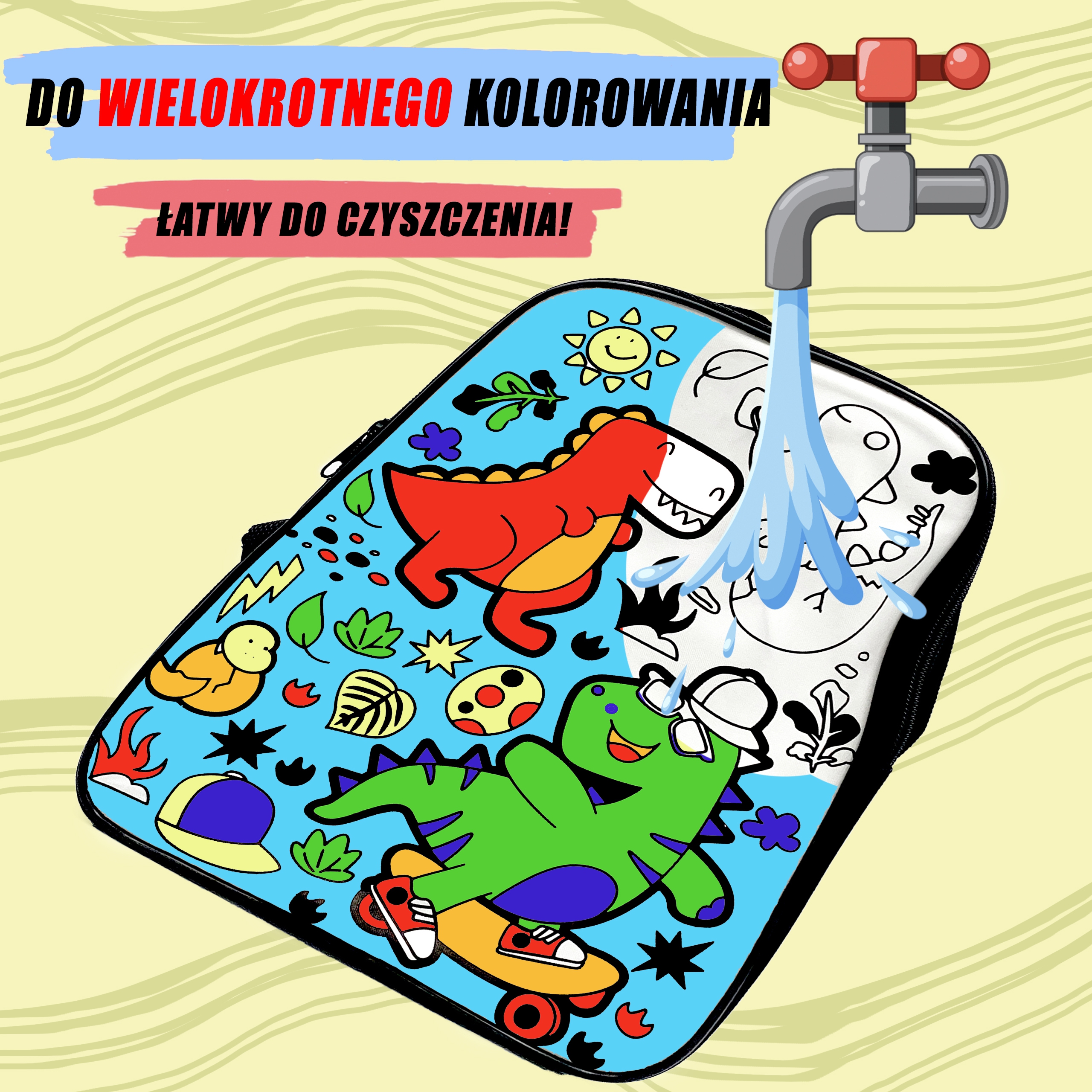 WOOPIE ART&FUN Plecak Dinozaur do Malowania Kolorowania Markerami Zestaw Kreatywny DIY