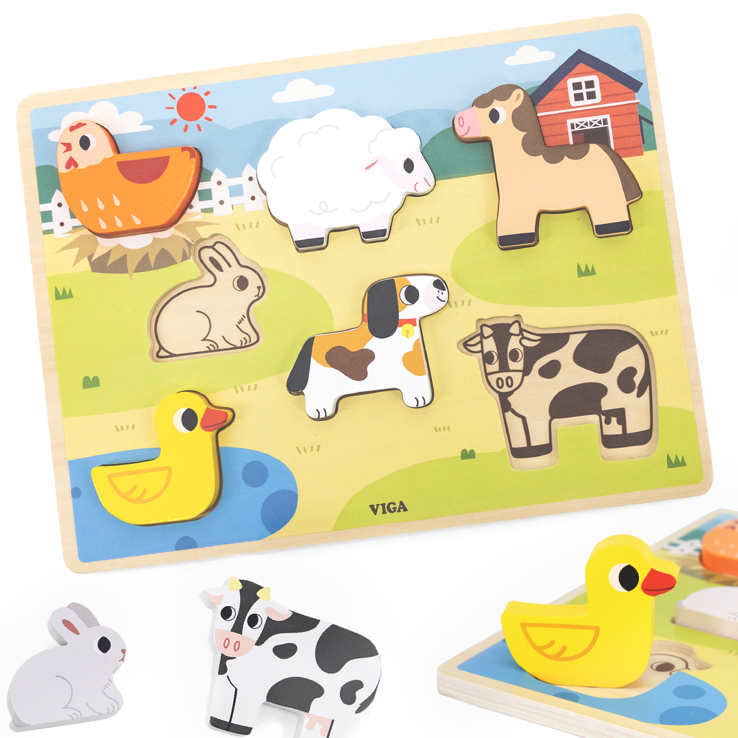 Drewniane puzzle układanka montessori 2w1 figurki farma
