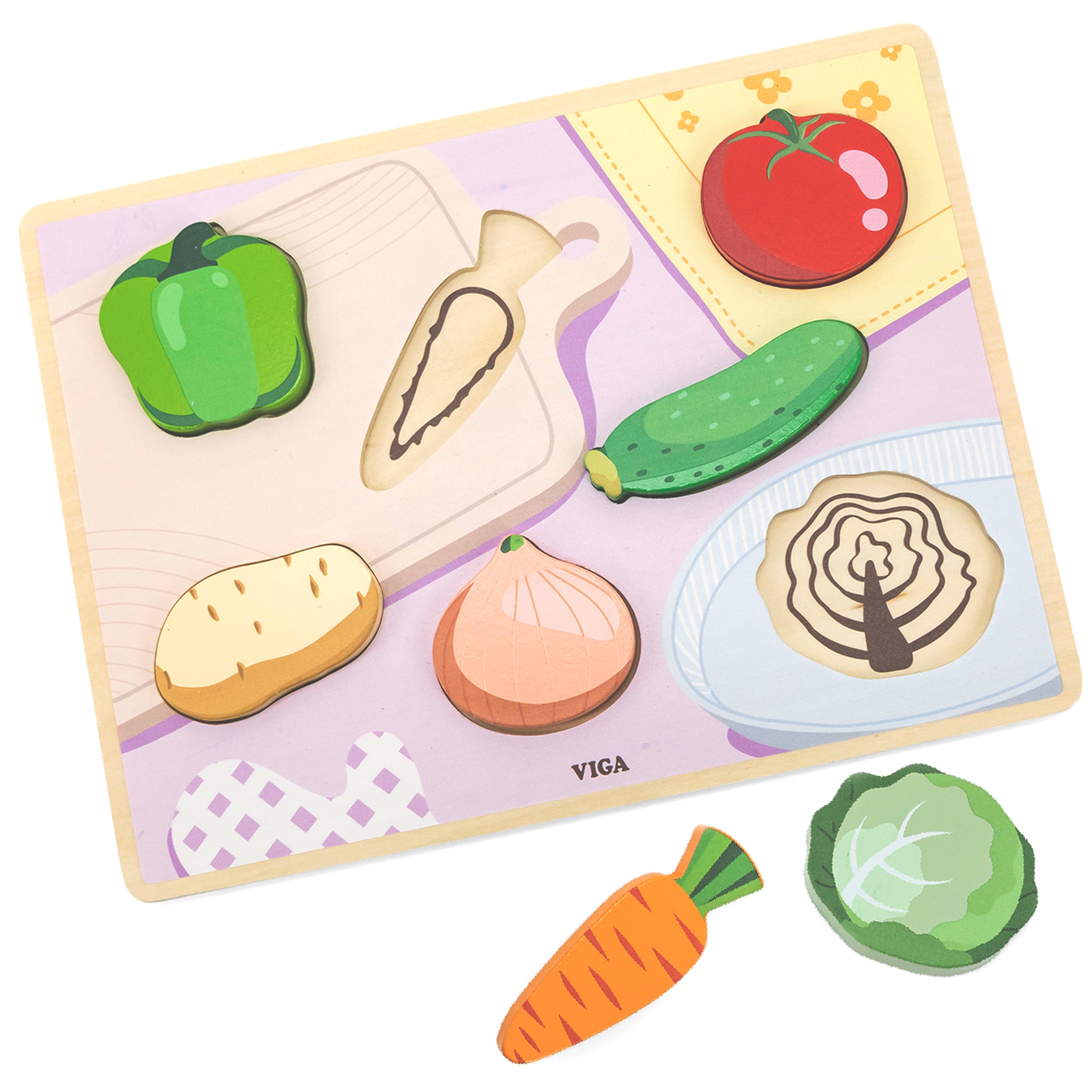 Drewniane puzzle układanka montessori 2w1 figurki warzywa