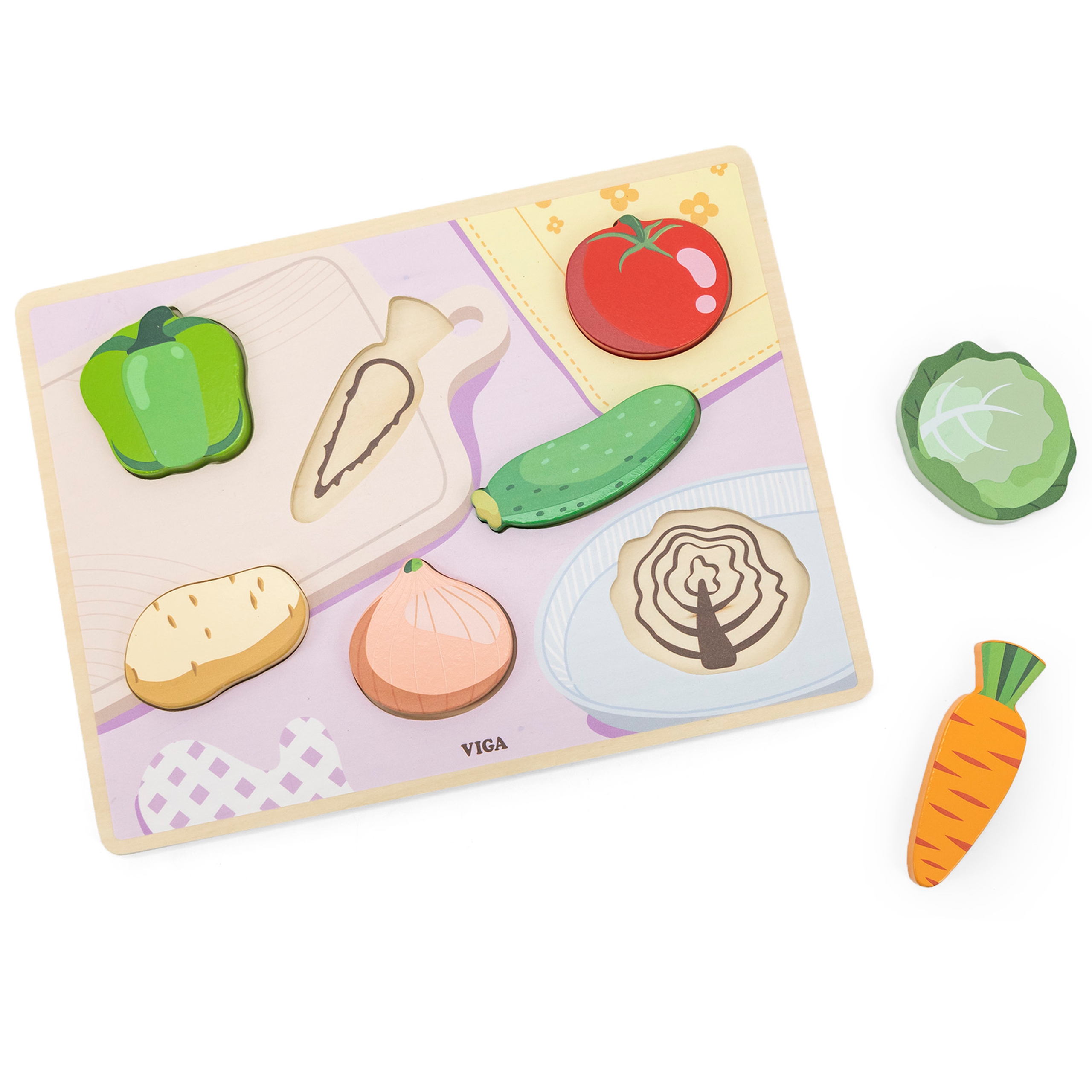 Drewniane puzzle układanka montessori 2w1 figurki warzywa