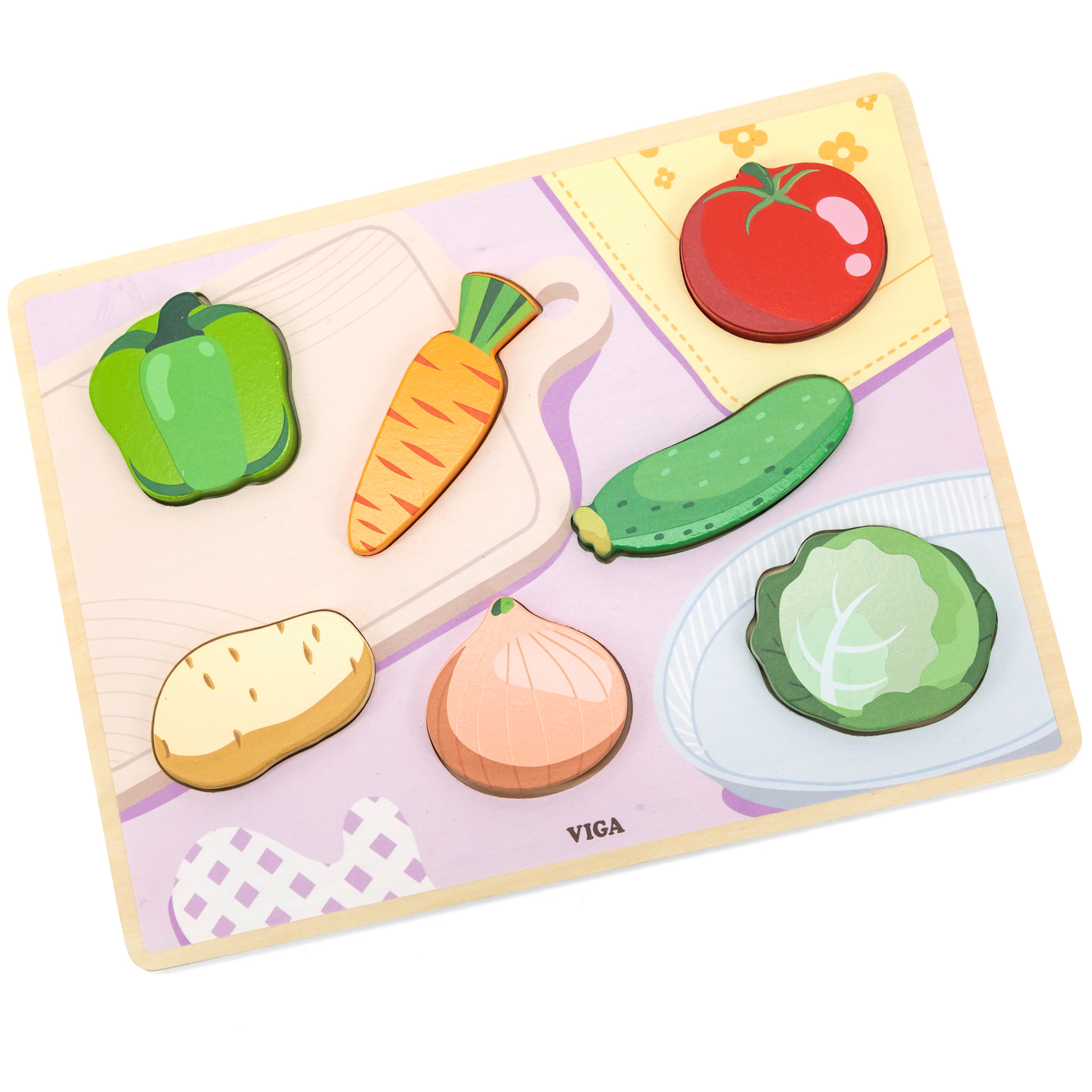 Drewniane puzzle układanka montessori 2w1 figurki warzywa