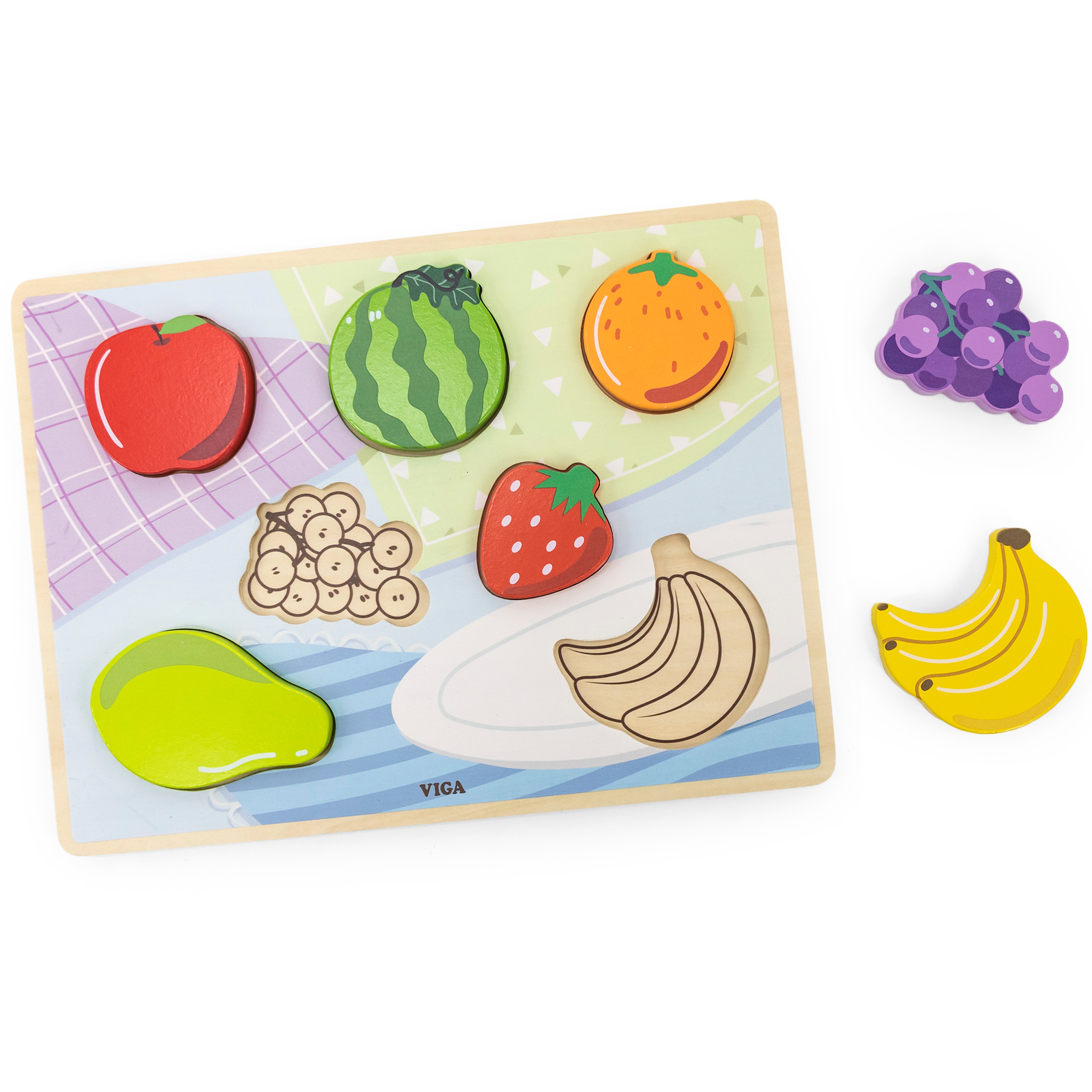 Drewniane puzzle układanka montessori 2w1 figurki owoce