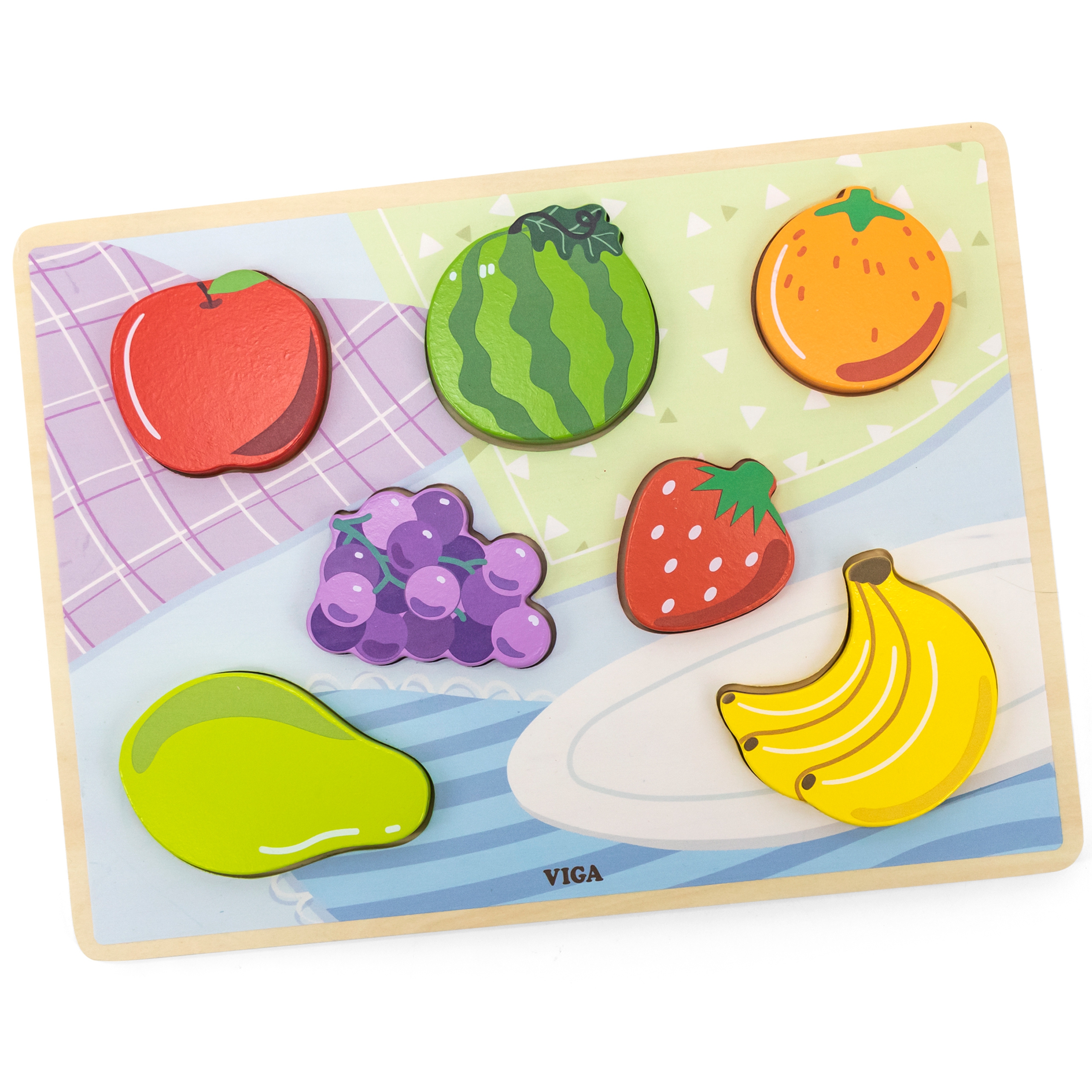 Drewniane puzzle układanka montessori 2w1 figurki owoce
