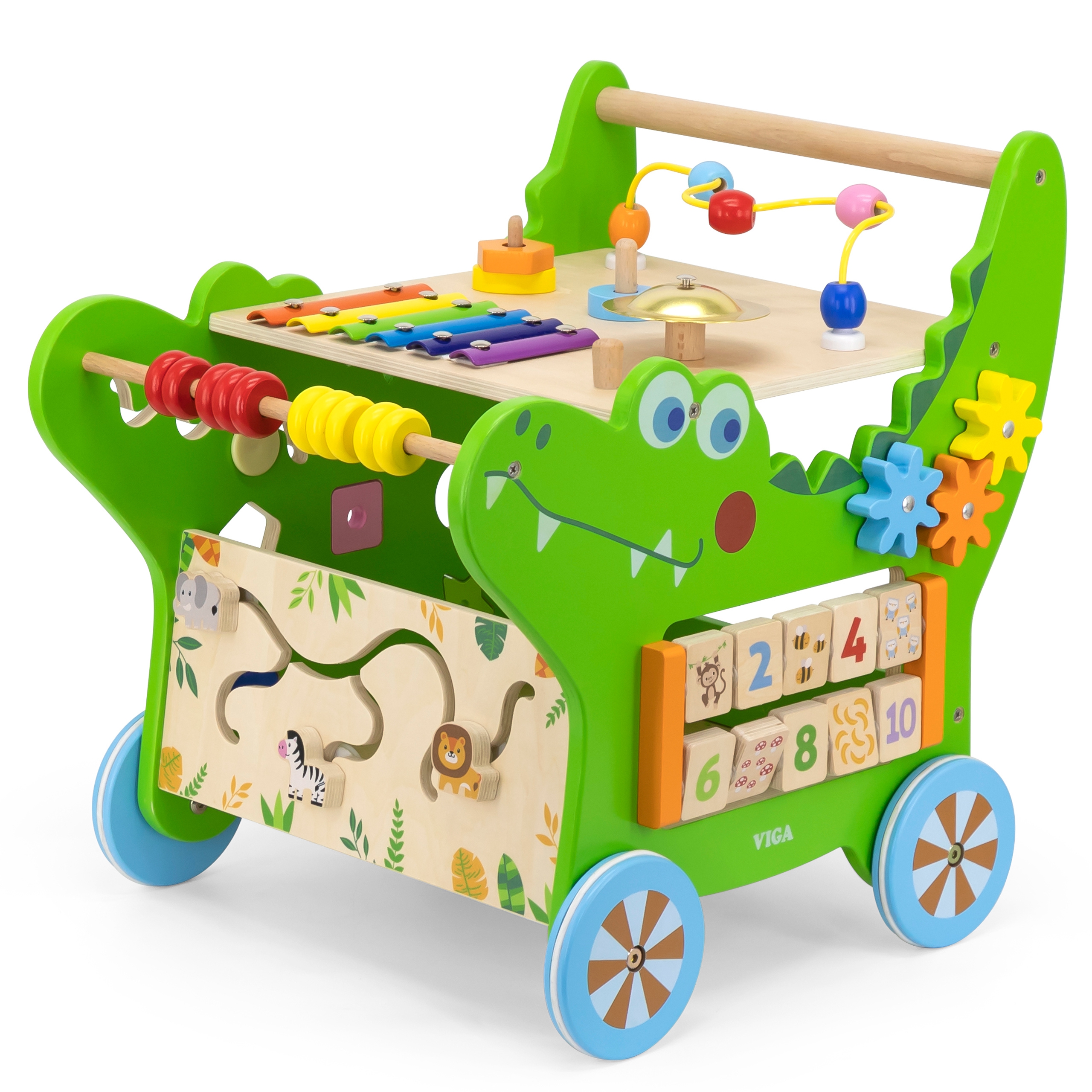 Drewniany pchacz edukacyjny krokodylek 12w1