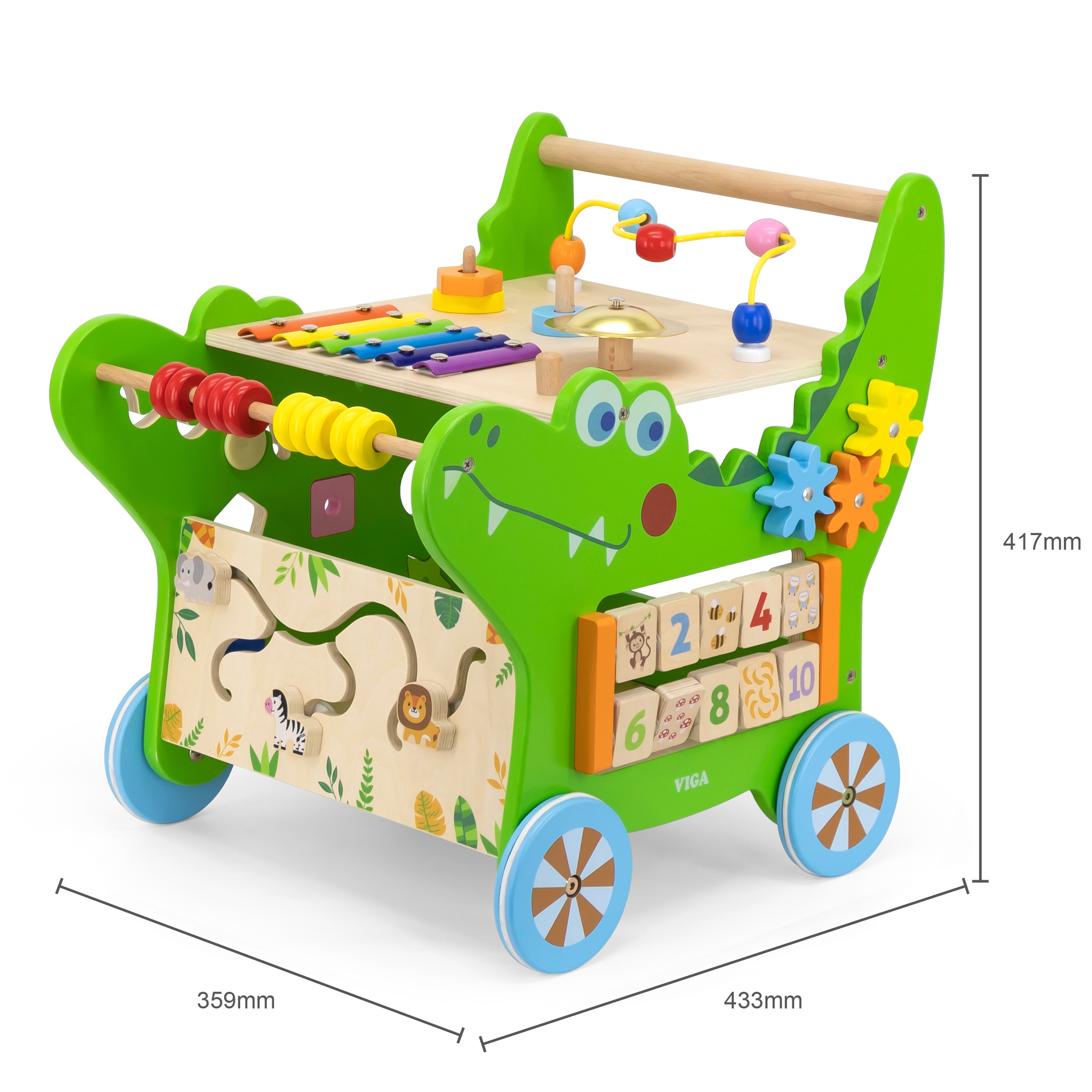Drewniany pchacz edukacyjny krokodylek 12w1