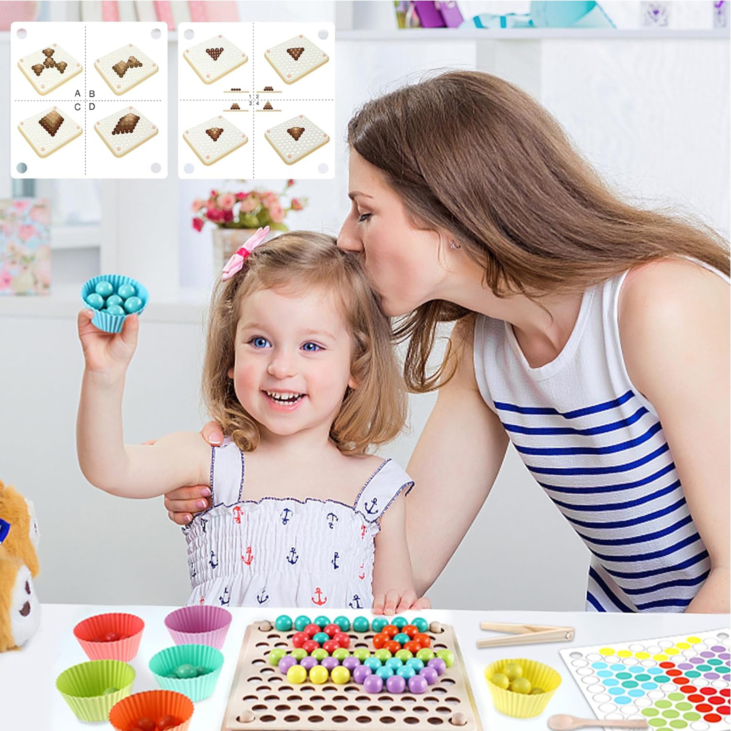Kolorowe kulki układanka montessori mozaika sorter