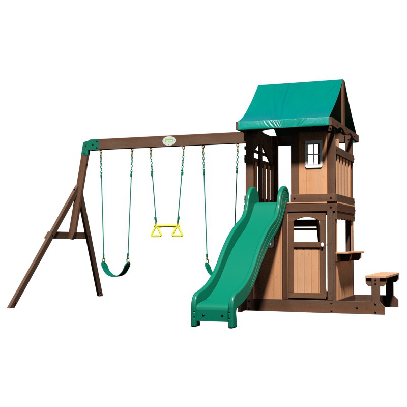 Drewniany plac zabaw lakewood huśtawki zjeżdżalnia domek