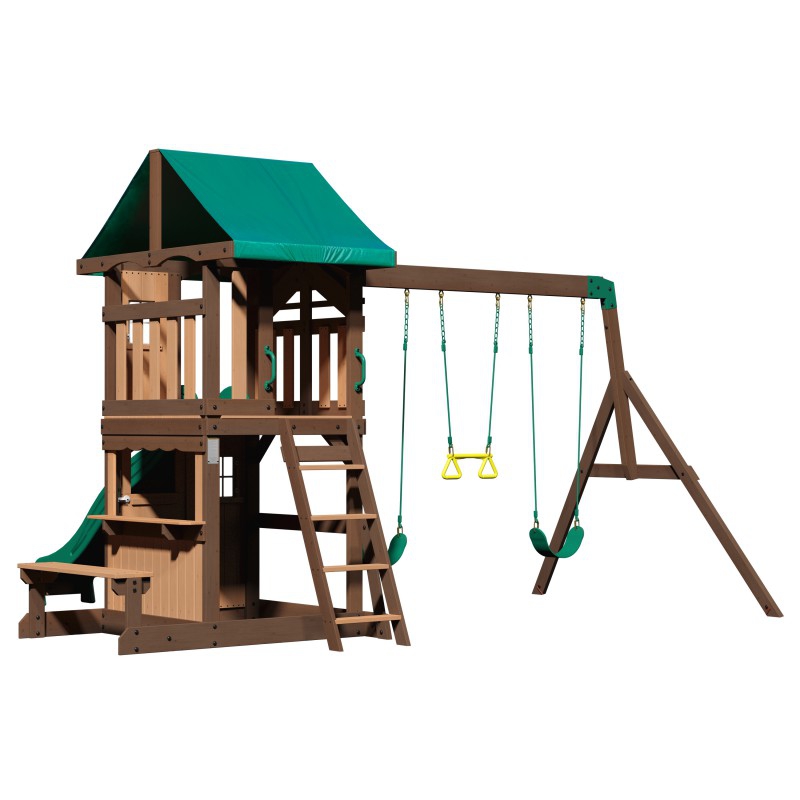Drewniany plac zabaw lakewood huśtawki zjeżdżalnia domek