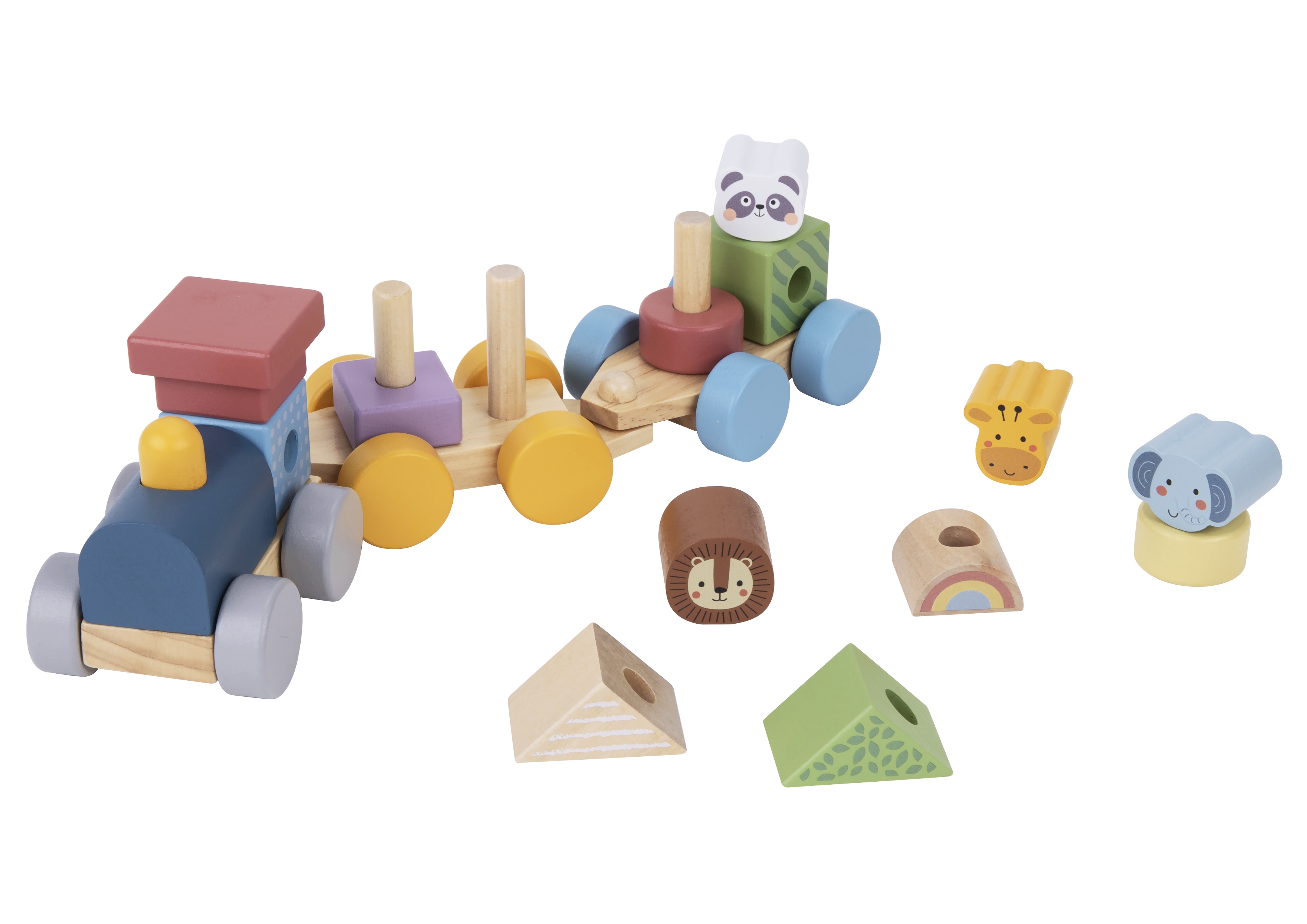Kolejka drewniana ze zwierzątkami klocki układanka montessori