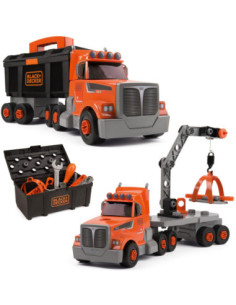 SMOBY Ciężarówka 3w1 Black+Decker Narzędzia Dźwig 60 Akc.