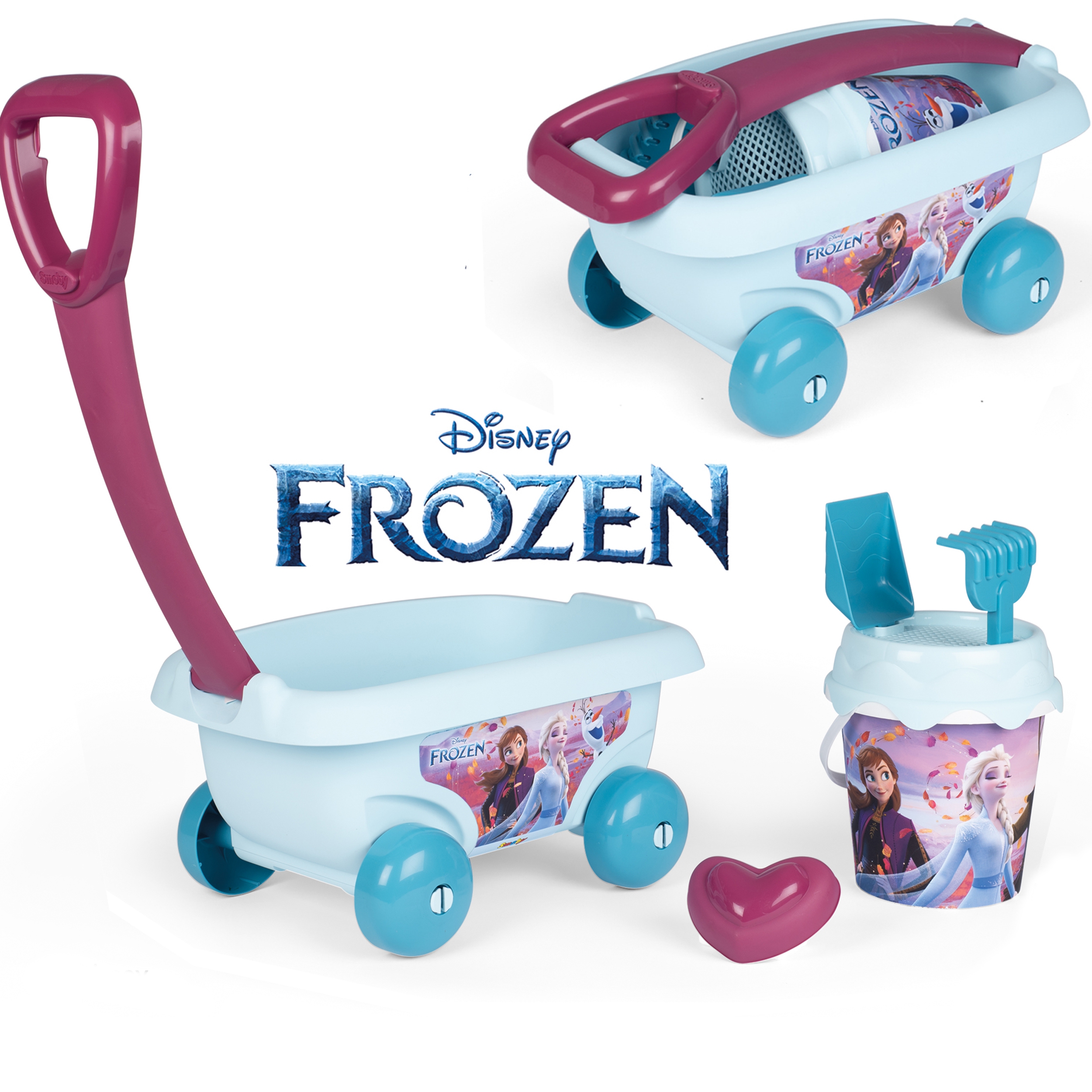 Wózek i zestaw do piasku z motywem frozen kraina lodu