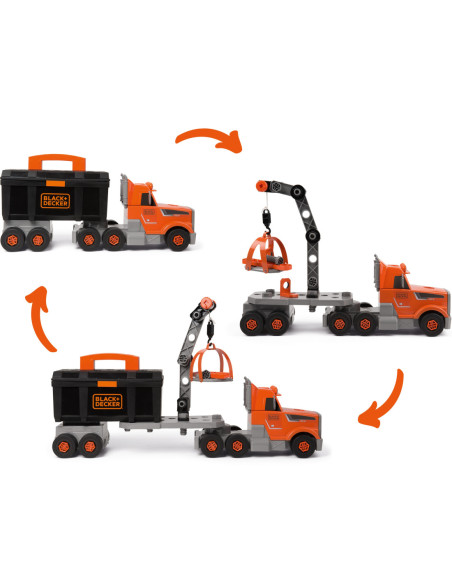 Smoby Ciężarówka 3w1 Black+Decker Narzędzia Dźwig 60 Akc.