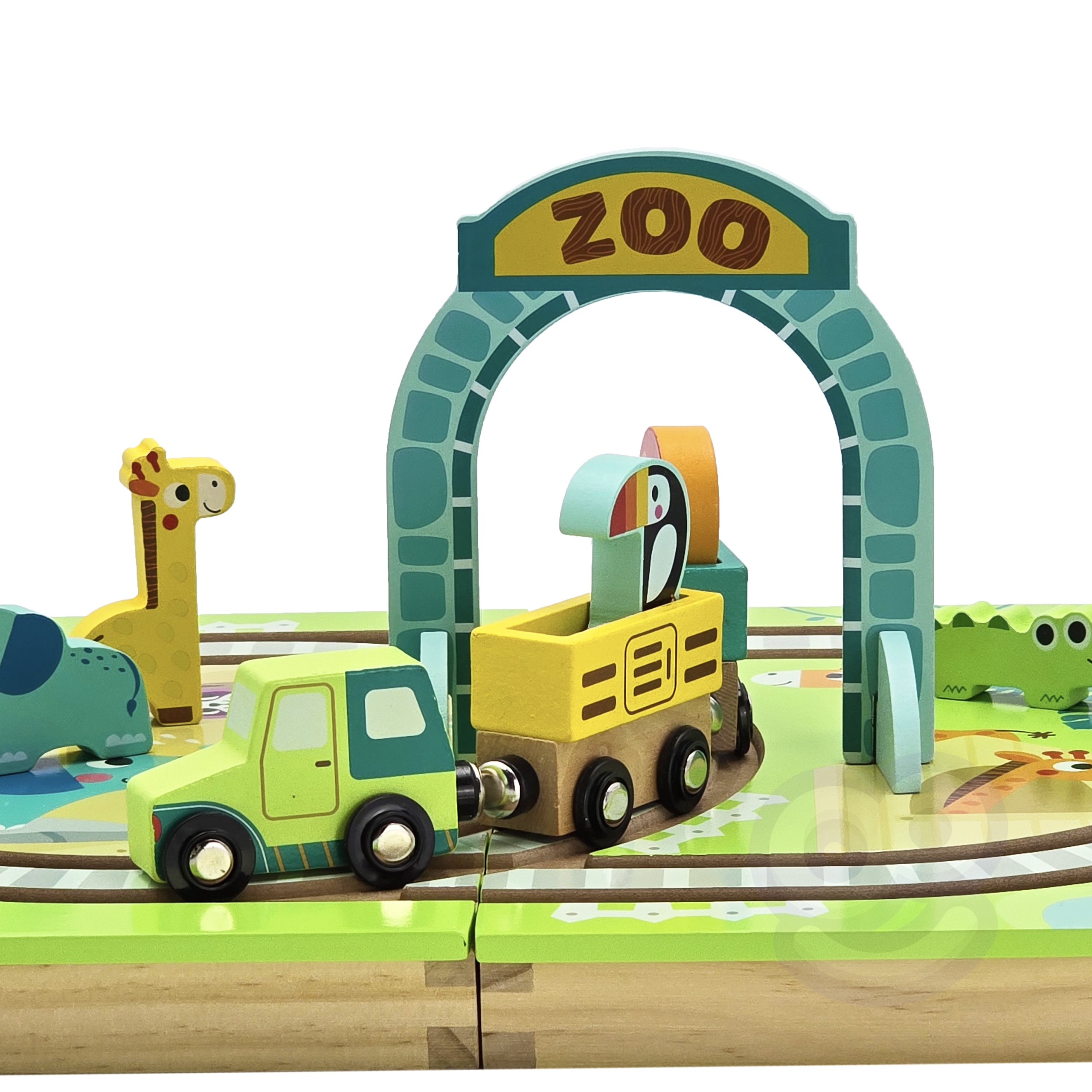 Drewniany pociąg kolejka zoo ciuchcia na magnes tor w walizce