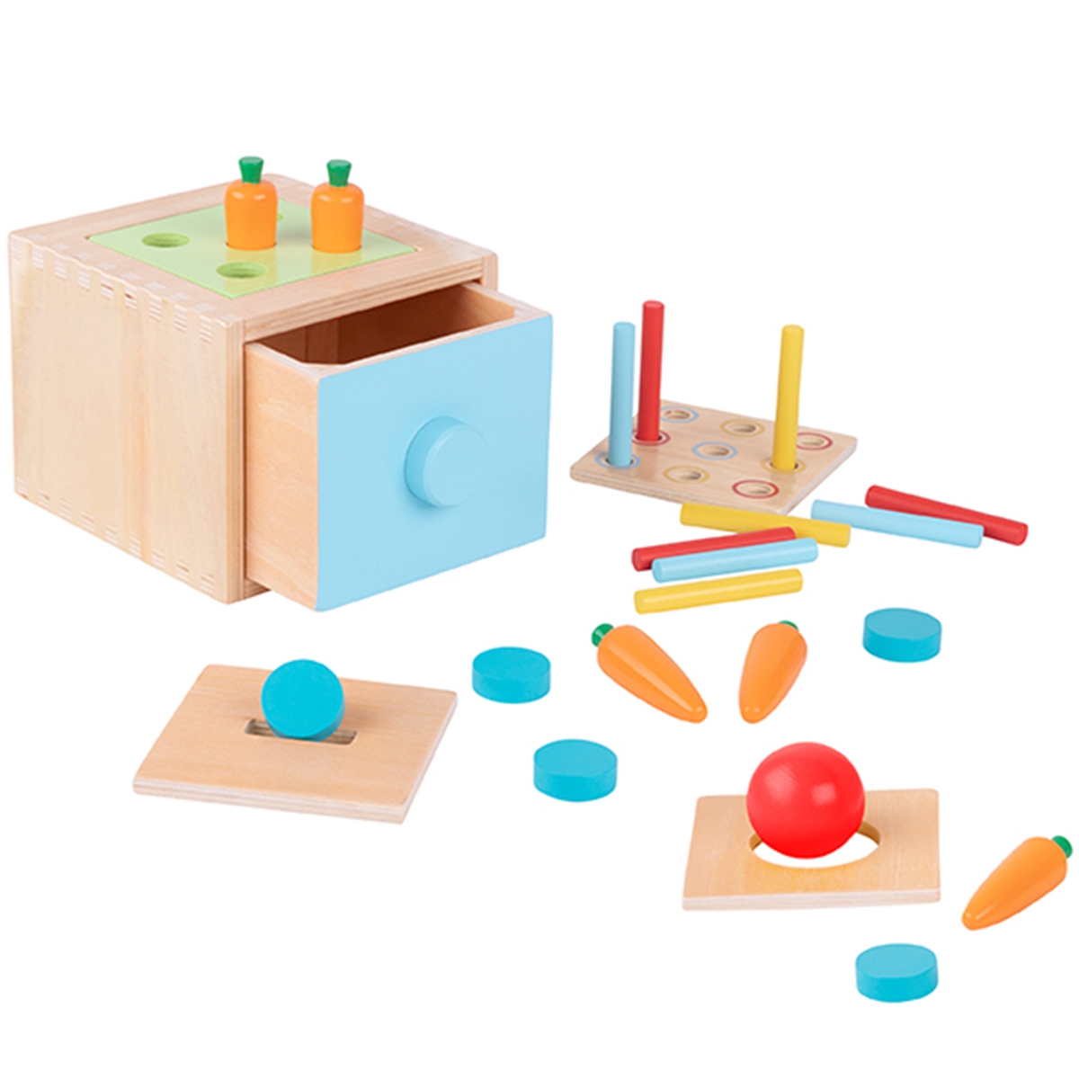 Tooky Toy Drewniana Kostka Edukacyjna Szuflada Pudełko Montessori Sorter Nauka Kolorów 4w1  3 szt.