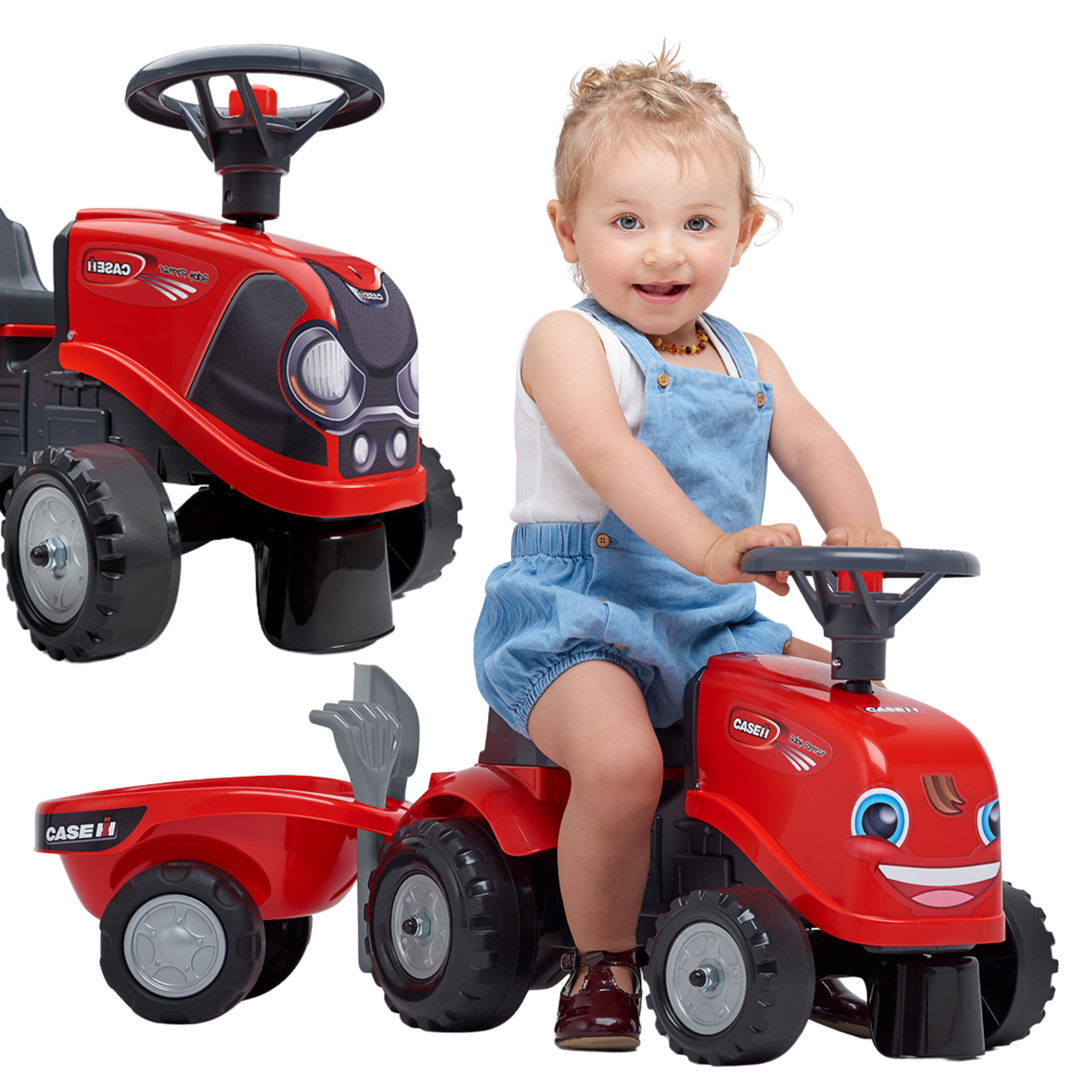 Jeździk traktorek baby case ih ride-on czerwony z przyczepką + akc. od 12 miesięcy