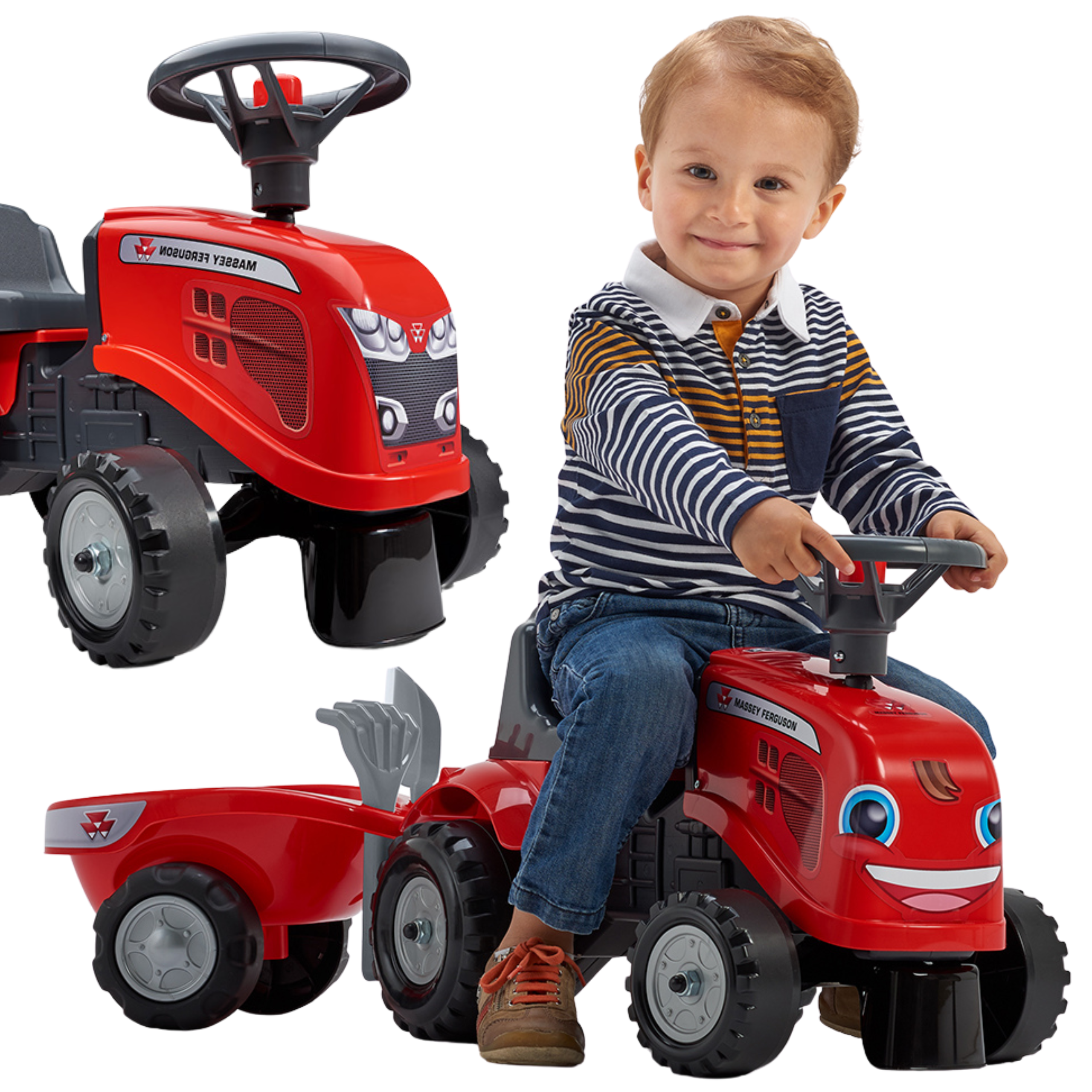 Traktorek baby massey ferguson czerwony z przyczepką + akc. od 1 roku