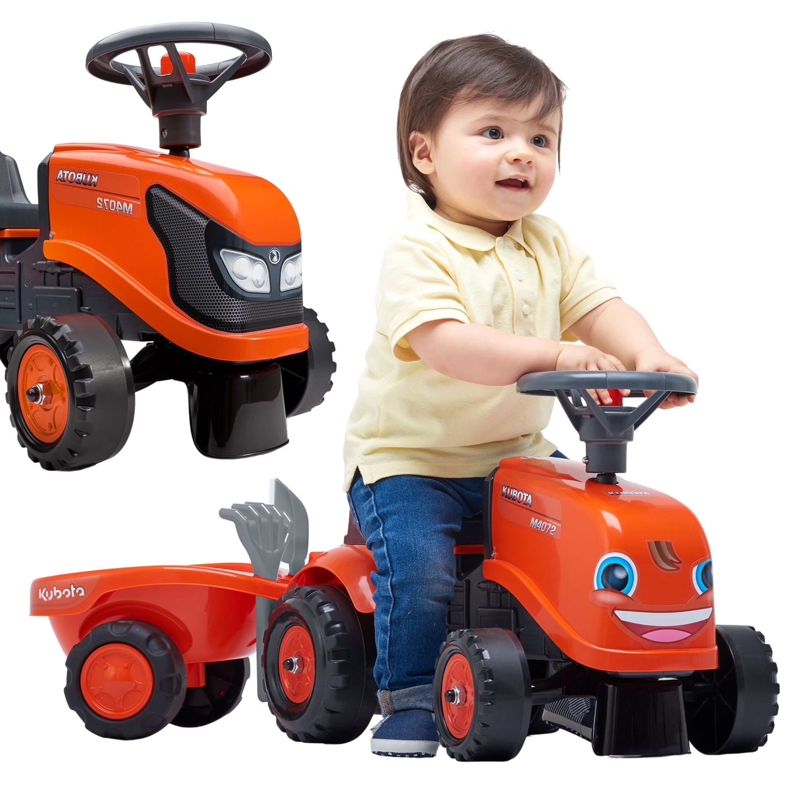 Traktorek kubota pomarańczowy z przyczepką + akc. od 1 roku