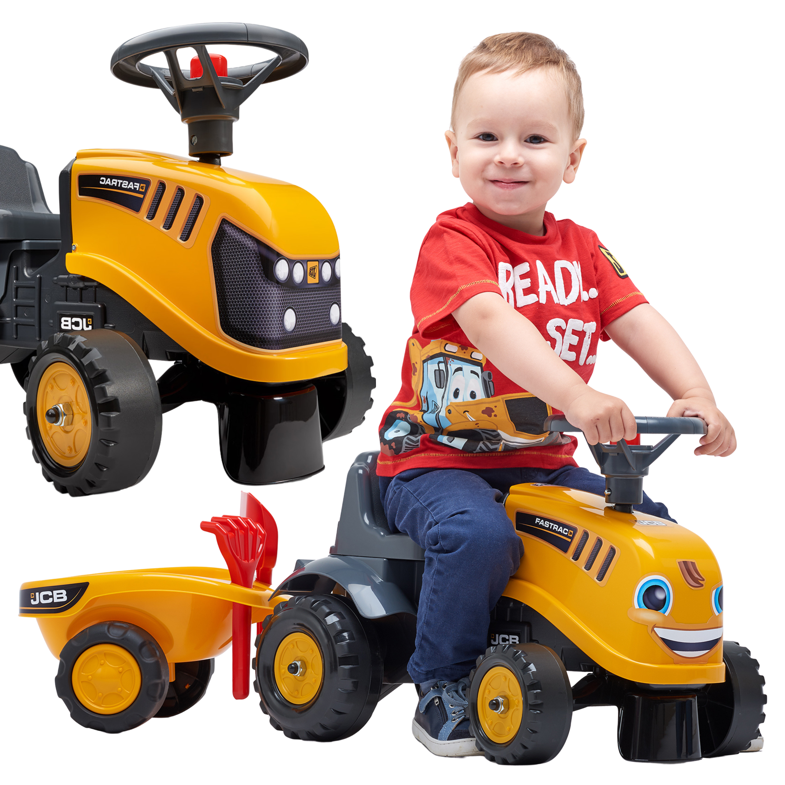 Traktorek jcb pomarańćzowy z przyczepką od 1 roku