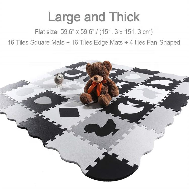 Mata piankowa kontrastowa ze zwierzętami puzzle kojec