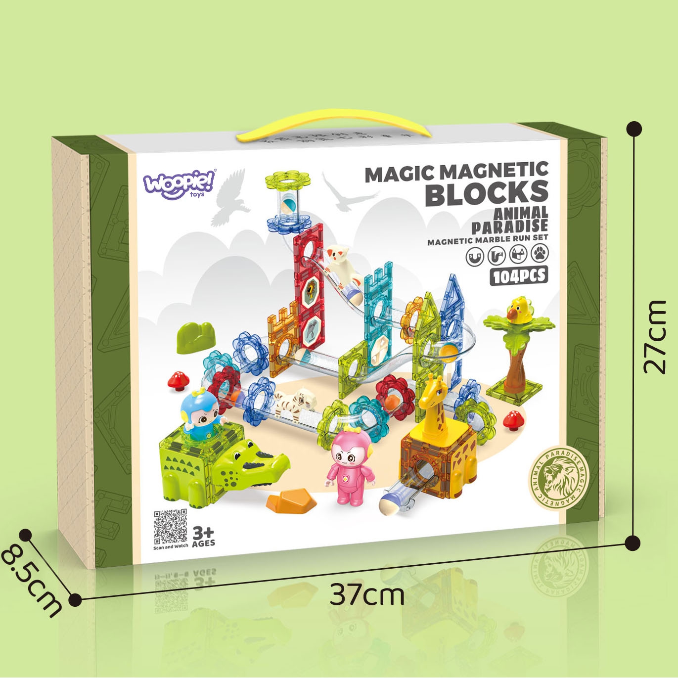 Klocki magnetyczne tor kulkowy zwierzęcy raj 104 el.