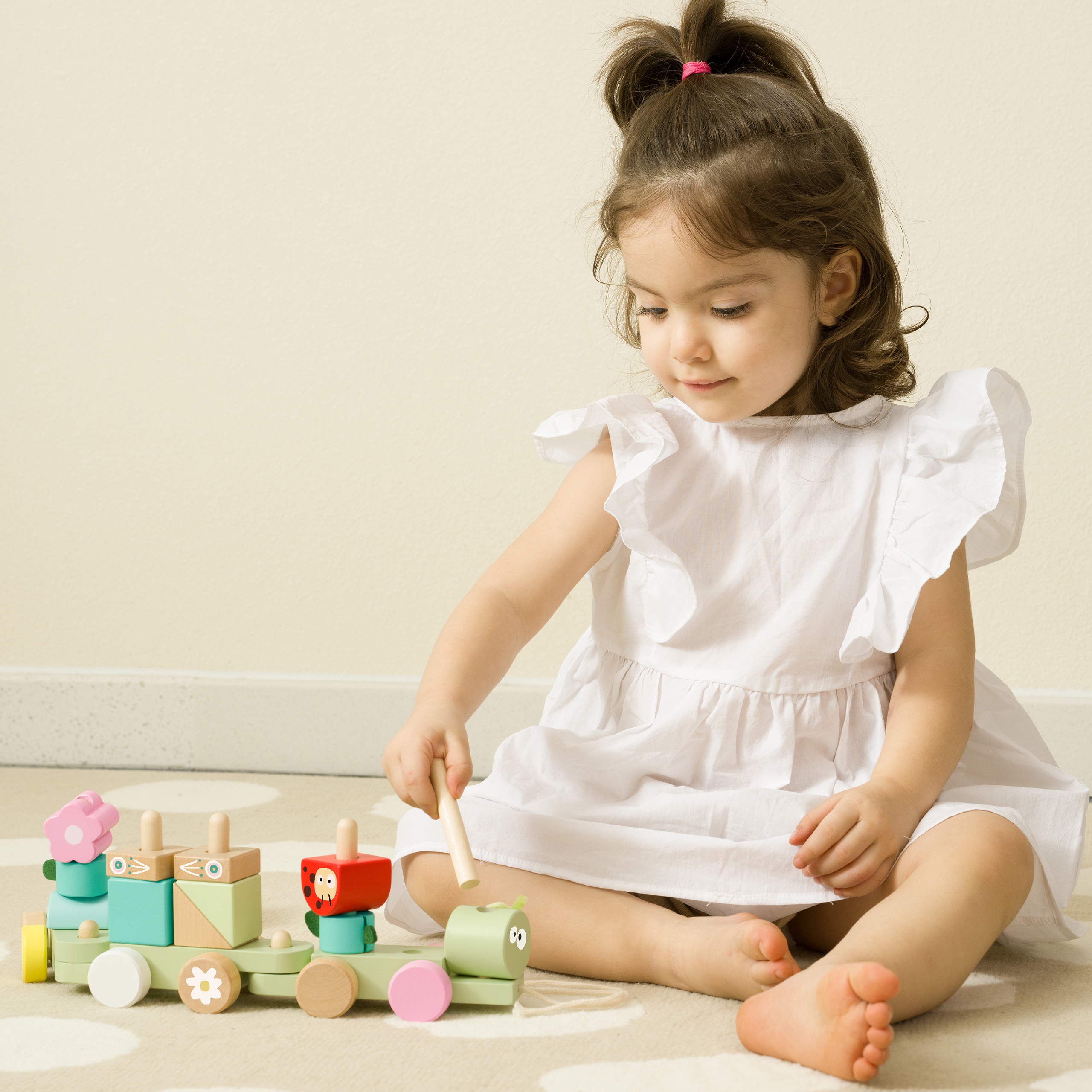 Montessori kolejka gąsienica drewniana układanka
