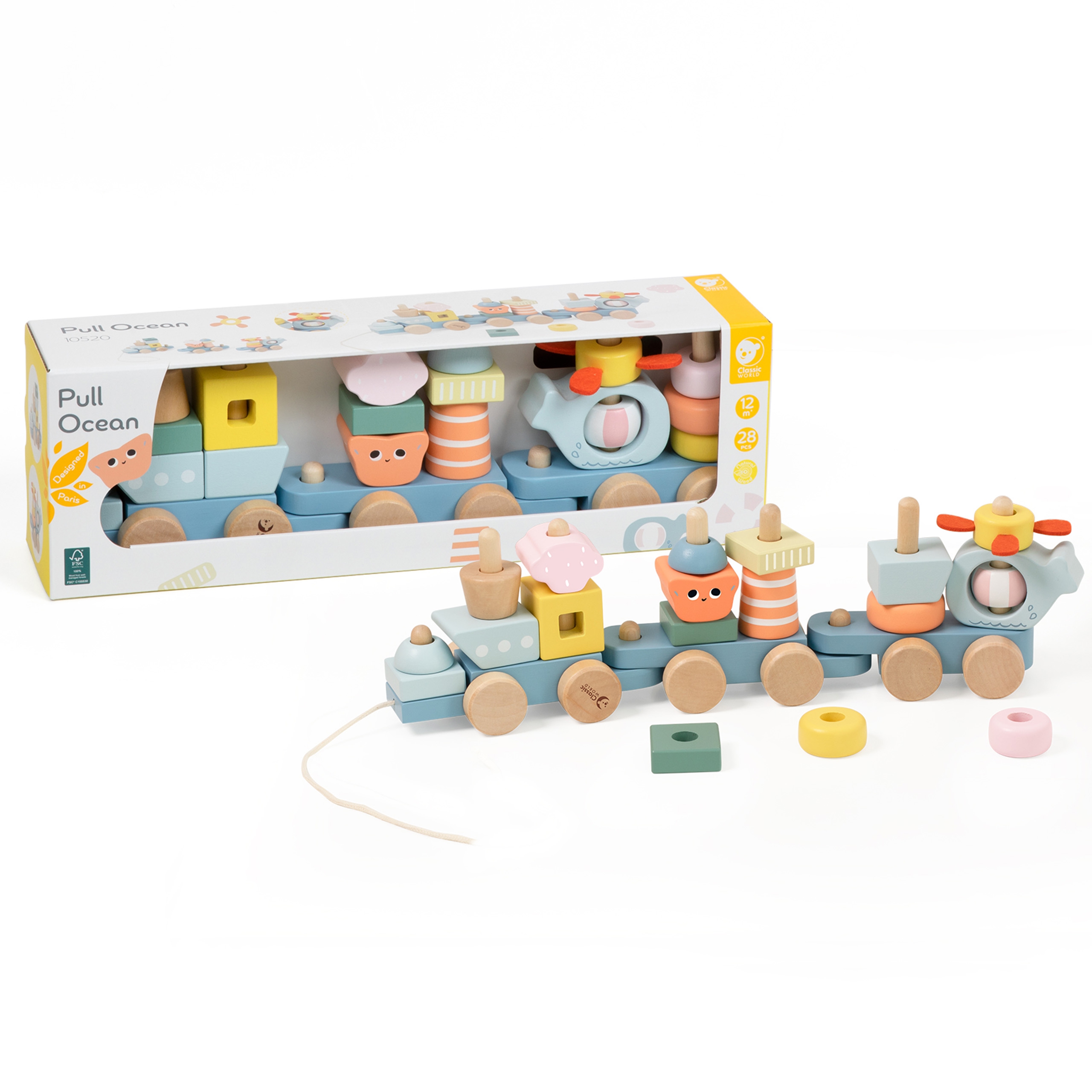 Montessori kolejka ocean drewniana układanka
