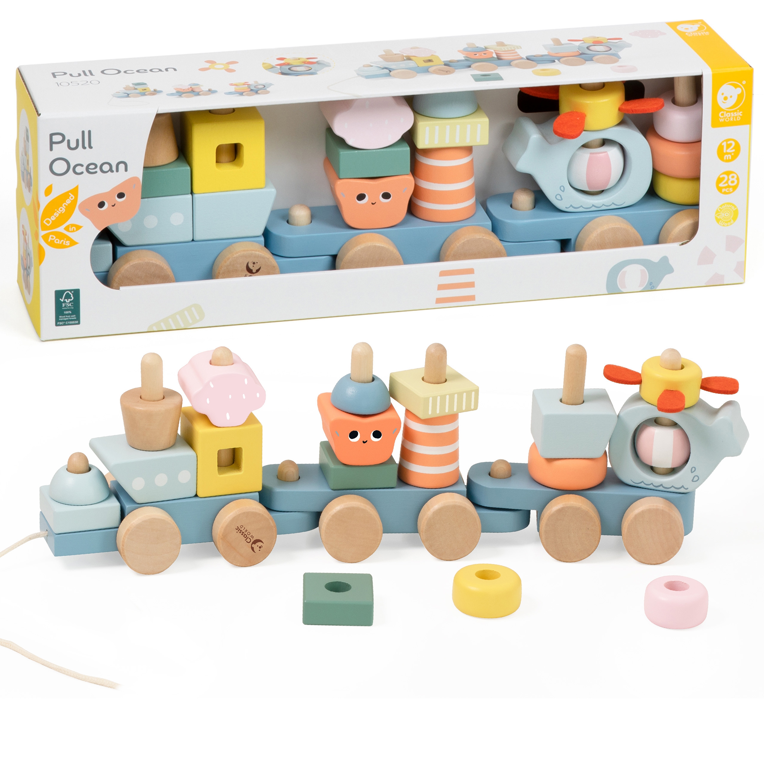 Montessori kolejka ocean drewniana układanka