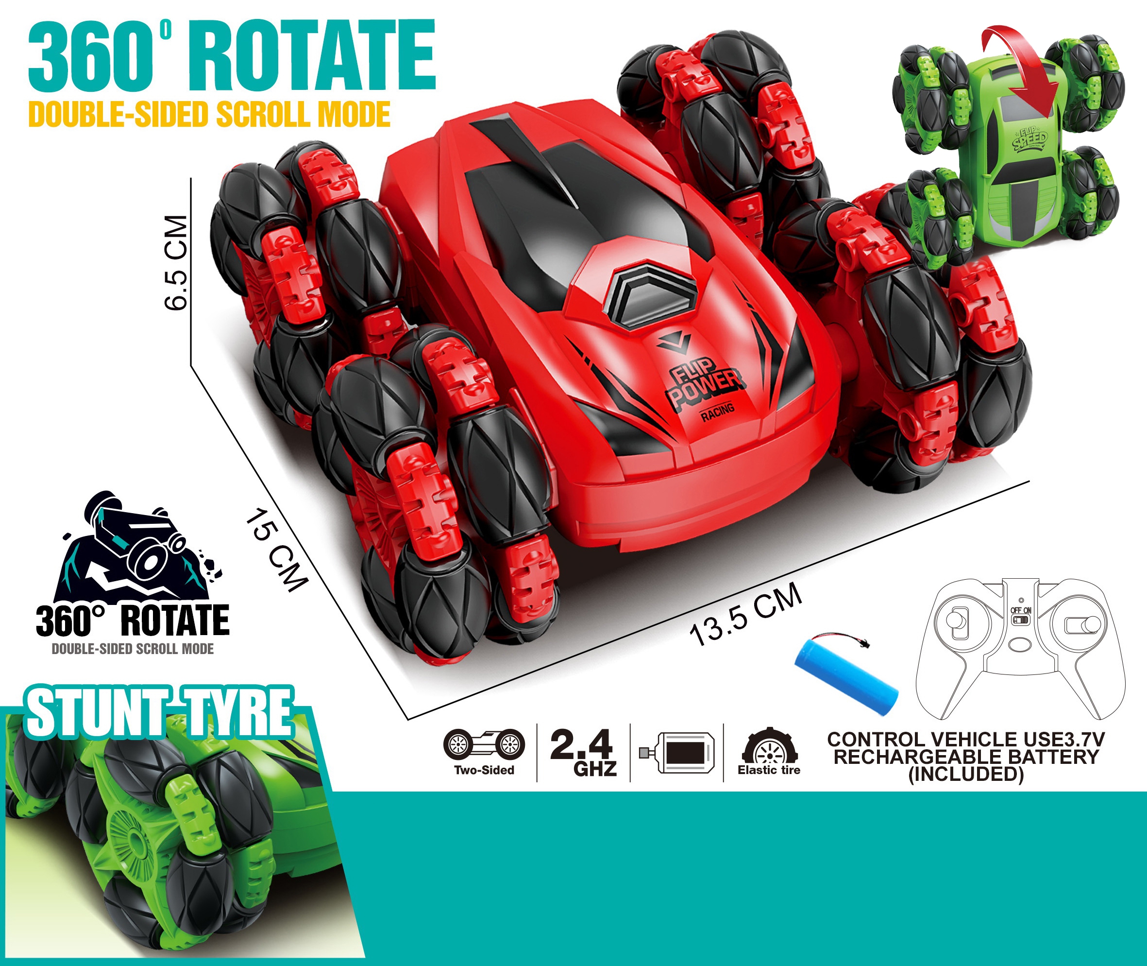 Zdalnie sterowane auto rc akrobata rotacja 360 z pilotem 2,4 ghz