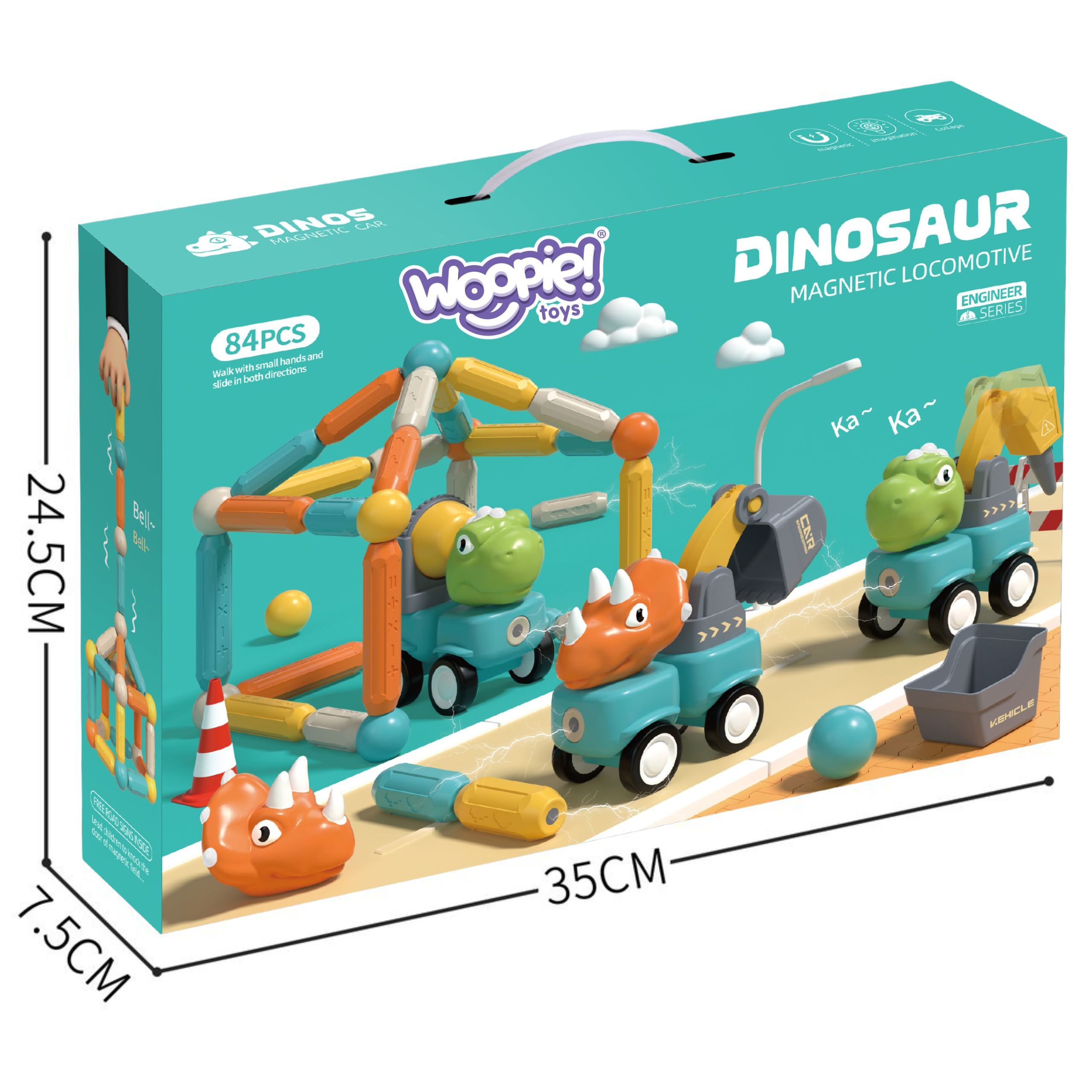 Klocki magnetyczne dinozaury konstrukcyjne 84 el.