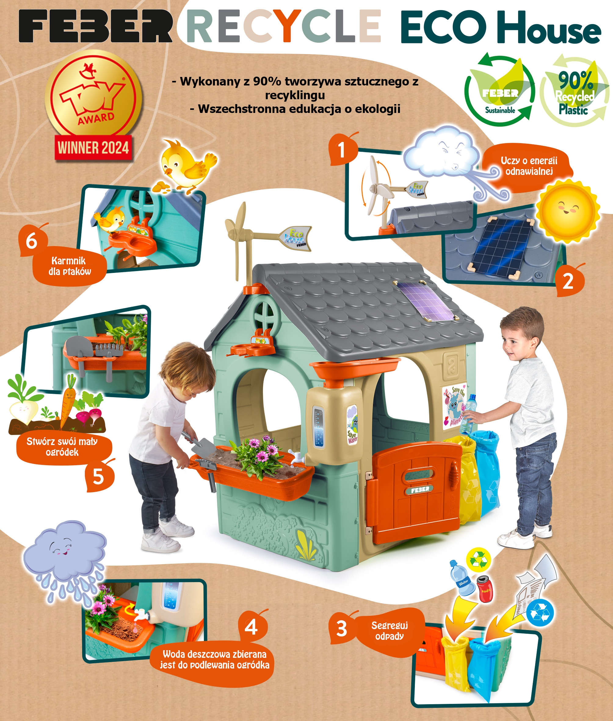 Domek ogrodowy recycle eco segregacja odpadów zielona energia