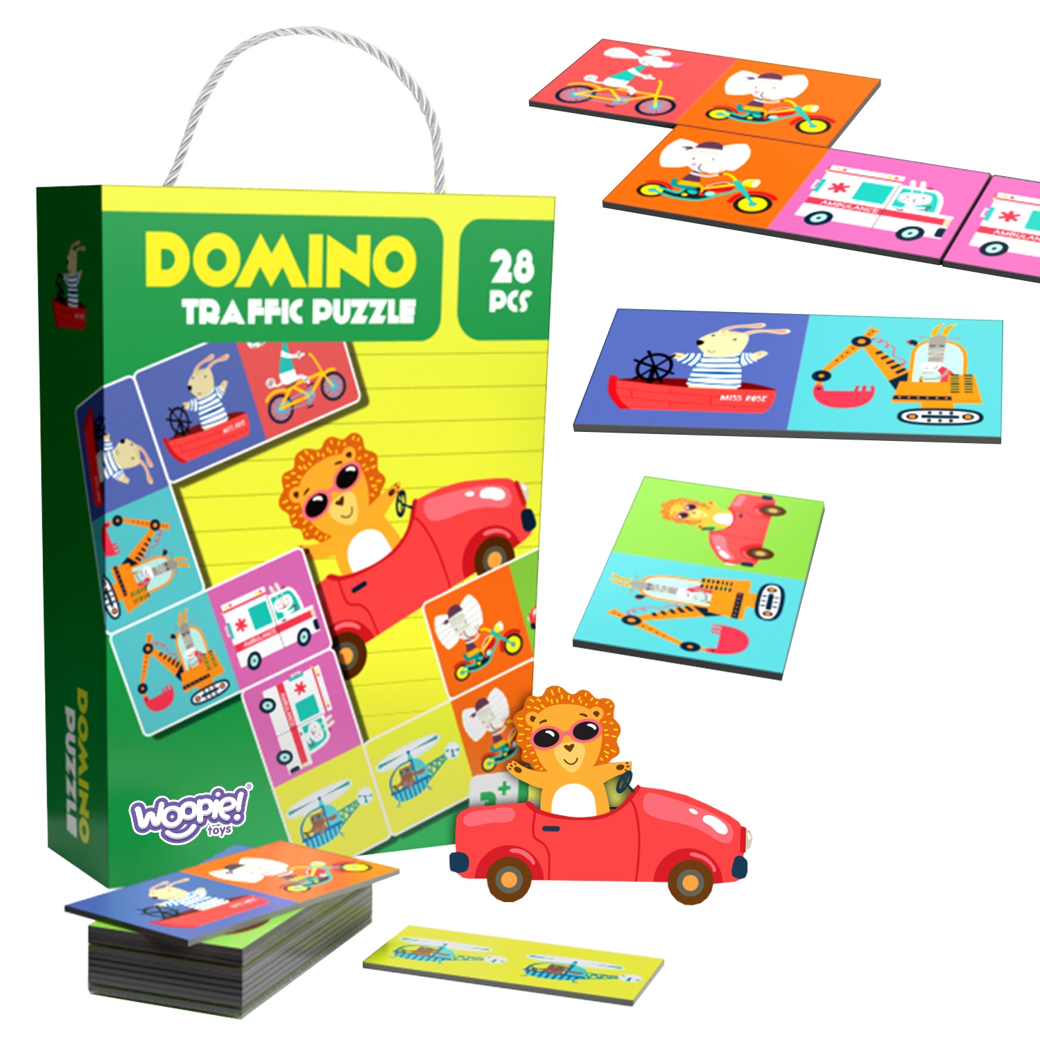 Gra edukacyjna transport zwierzęta puzzle domino montessori