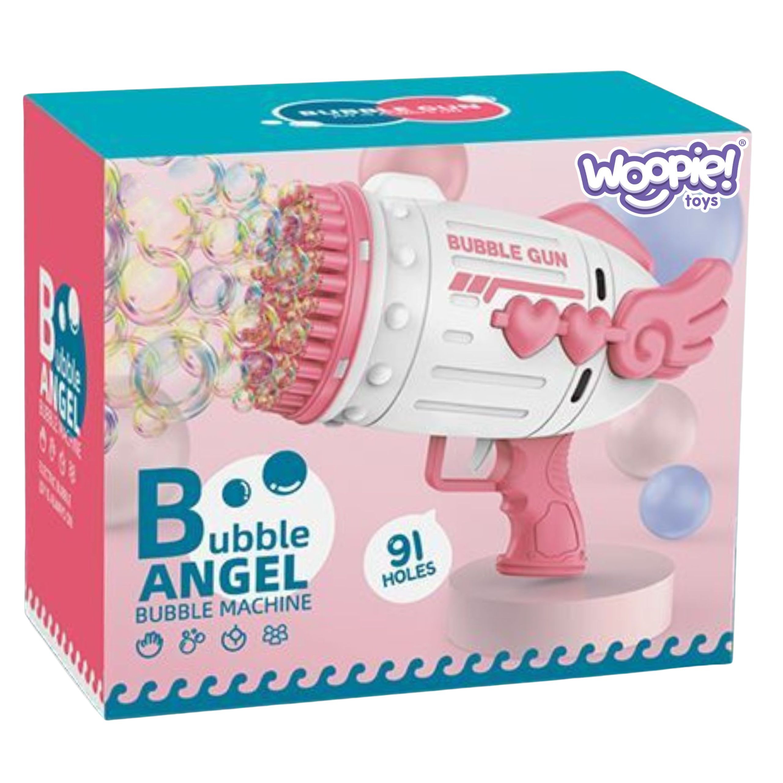 Pistolet do robienia baniek mydlanych 91 otworów różowy