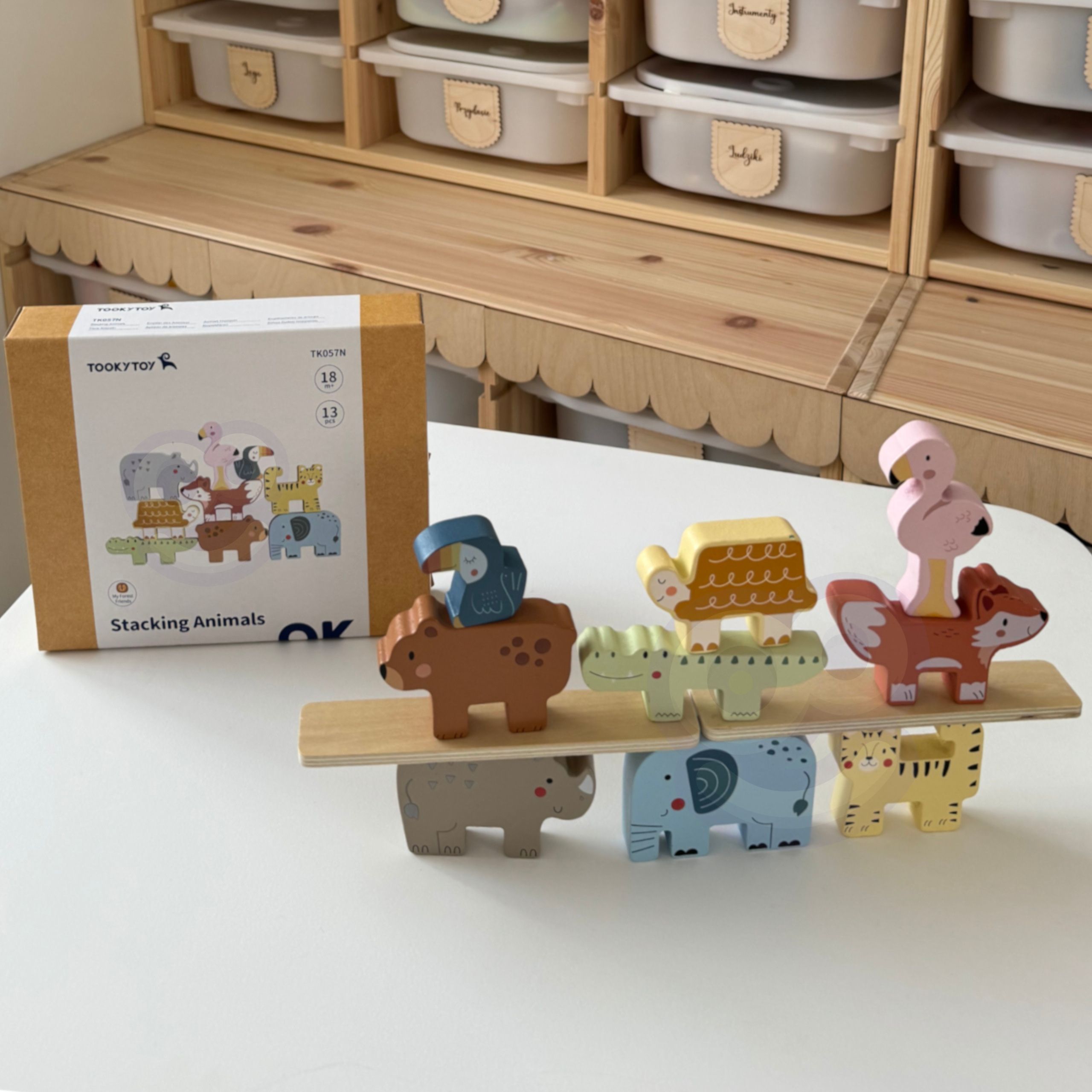 TOOKY TOY Drewniane Klocki Układanka Zwierzątka Montessori 9 el.