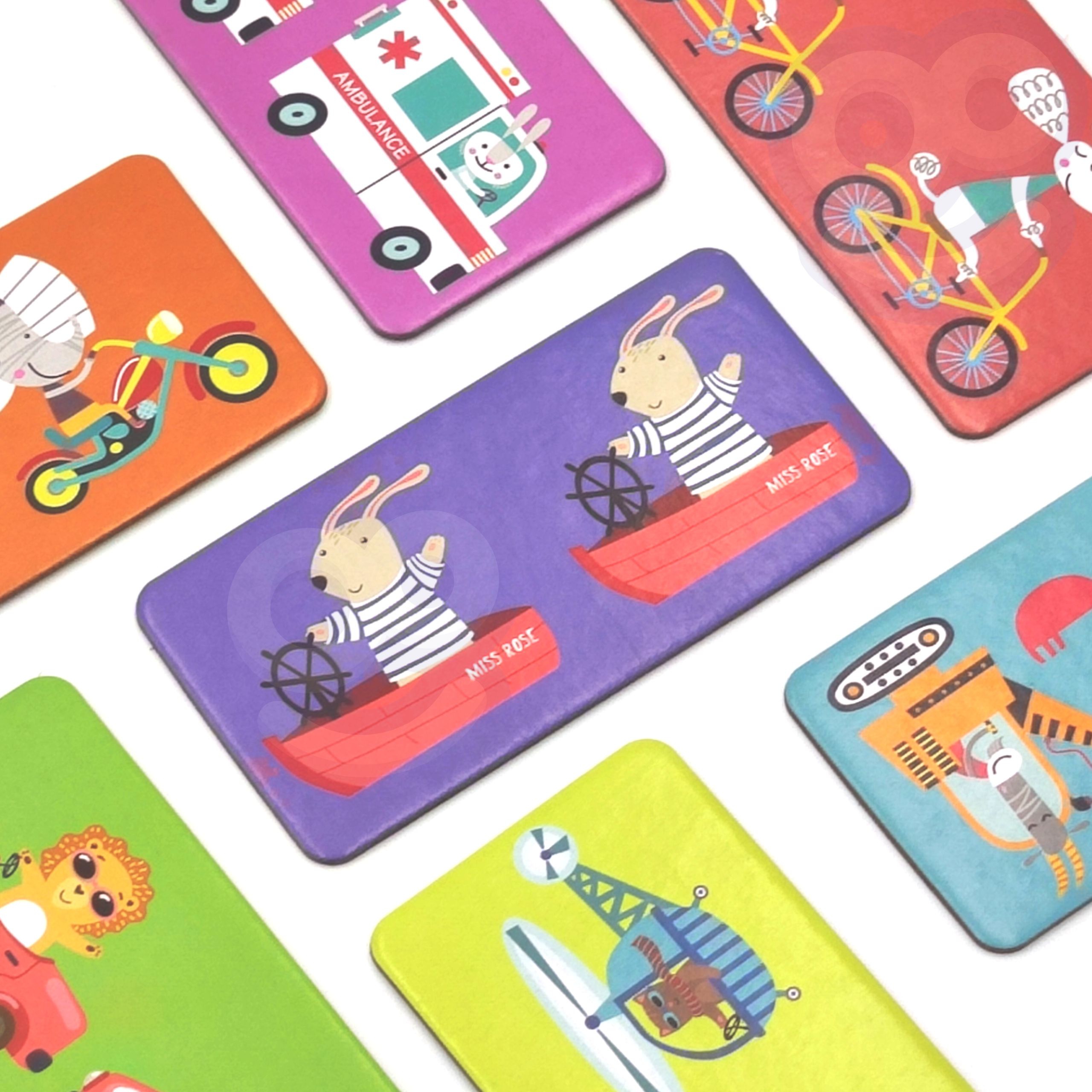 Gra edukacyjna transport zwierzęta puzzle domino montessori